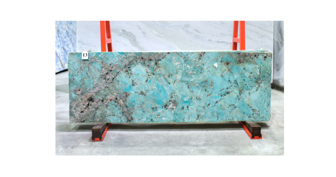 Гранит Амазонит Экстра / Amazonite Extra — слэб 20 мм, полированный · 1960 × 650 мм · партия Л · № 013