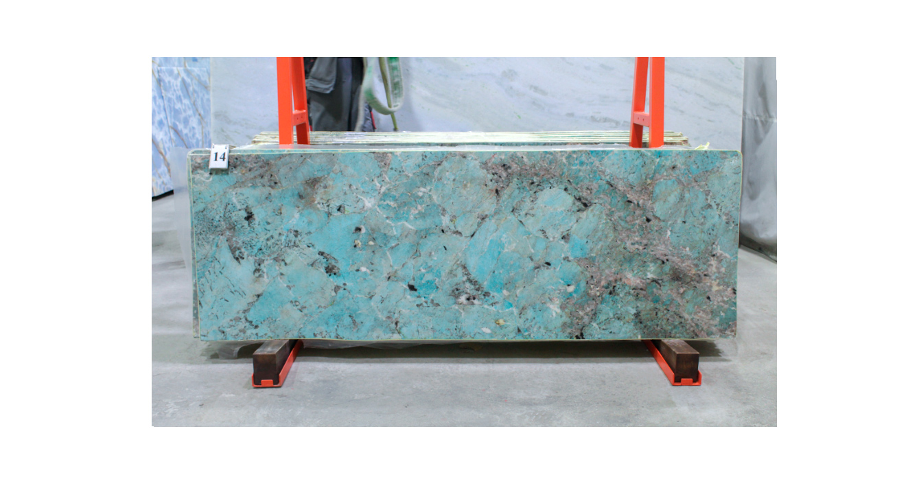 Гранит Амазонит Экстра / Amazonite Extra — слэб 20 мм, полированный · 1960 × 650 мм · партия Л · № 014