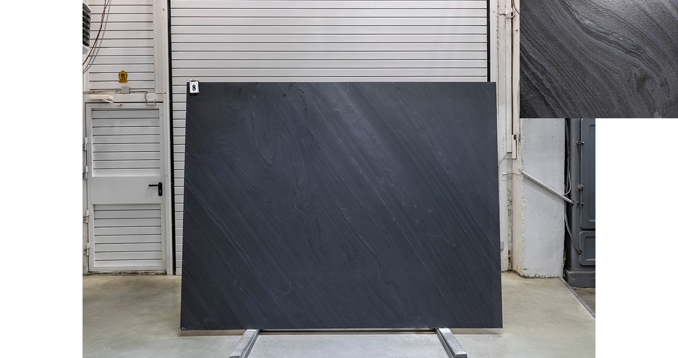 Сланец Ардезия Блэк / Ardesia Black — слэб 30 мм, шлифованный · 2450 × 1850 мм · партия П · № 008