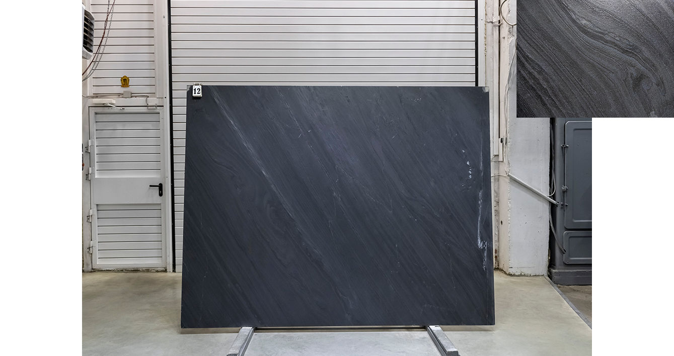 Сланец Ардезия Блэк / Ardesia Black — слэб 30 мм, шлифованный · 2450 × 1890 мм · партия П · № 012