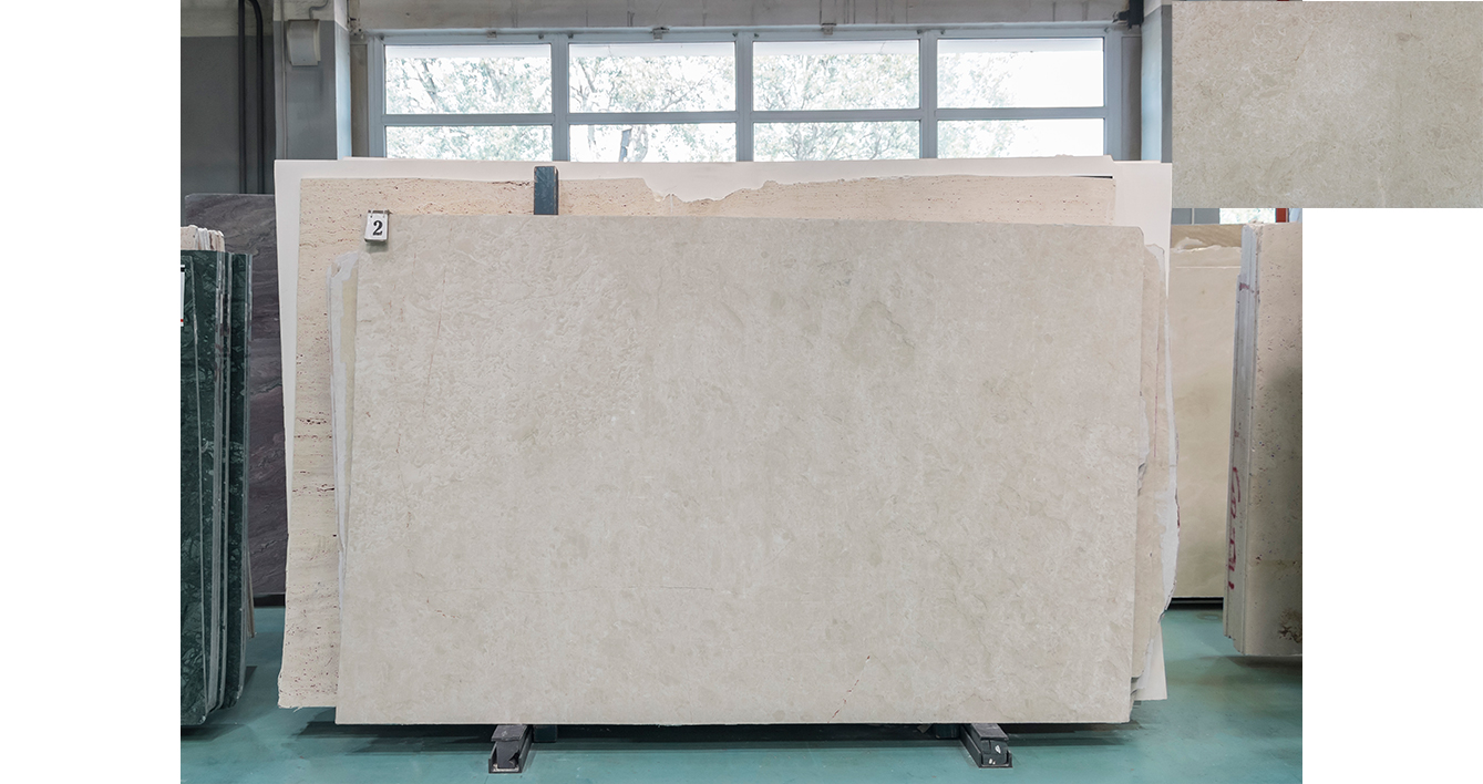 Мрамор Боттичино Беж / Botticino Beige — слэб 20 мм, полированный · 2450 × 1530 мм · партия А · № 002