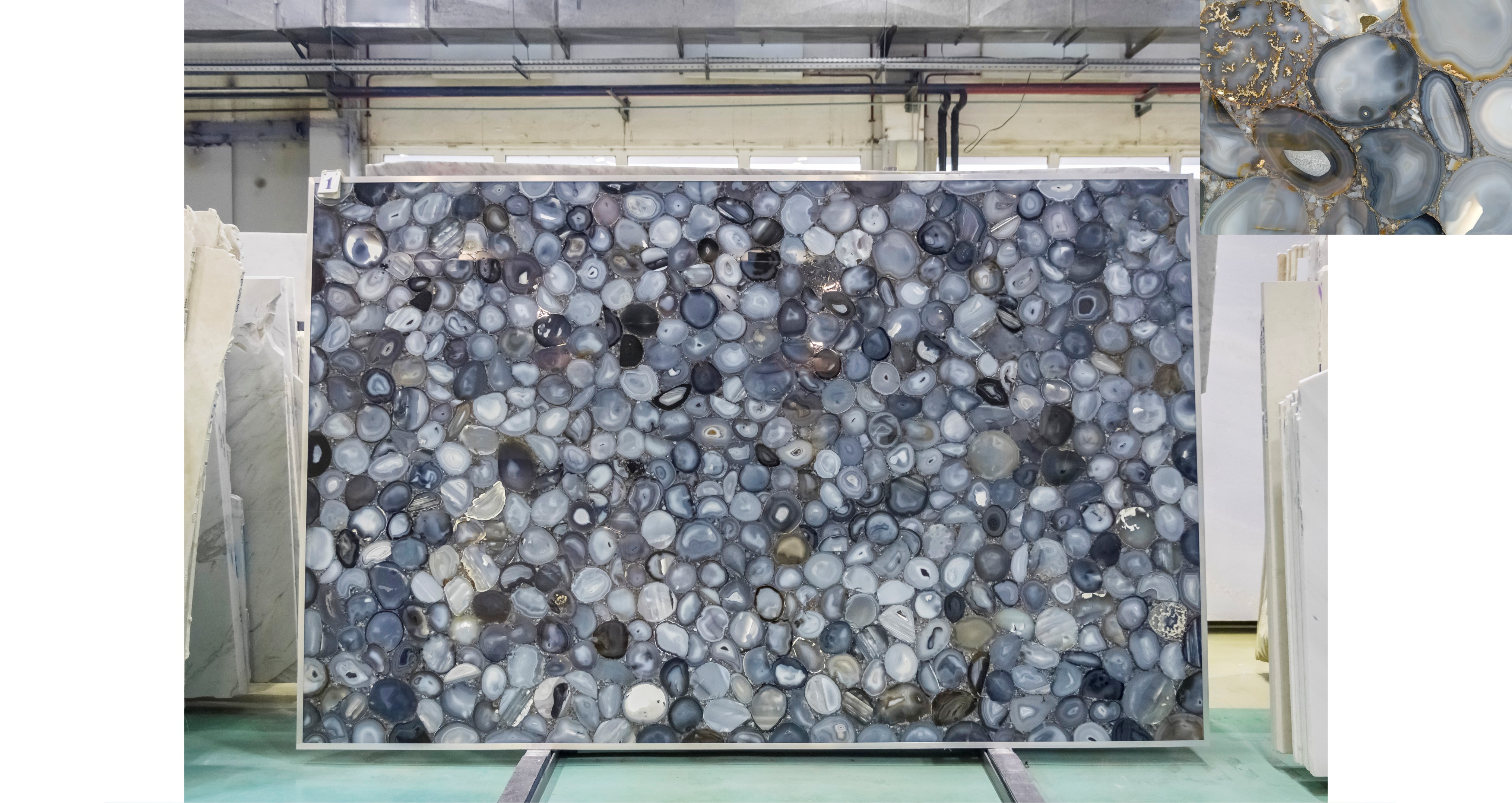 Эксклюзив Блю Агат Натурале / Blue Agate Naturale — слэб 20 мм, полированный · 2950 × 1880 мм · партия В* · № 001