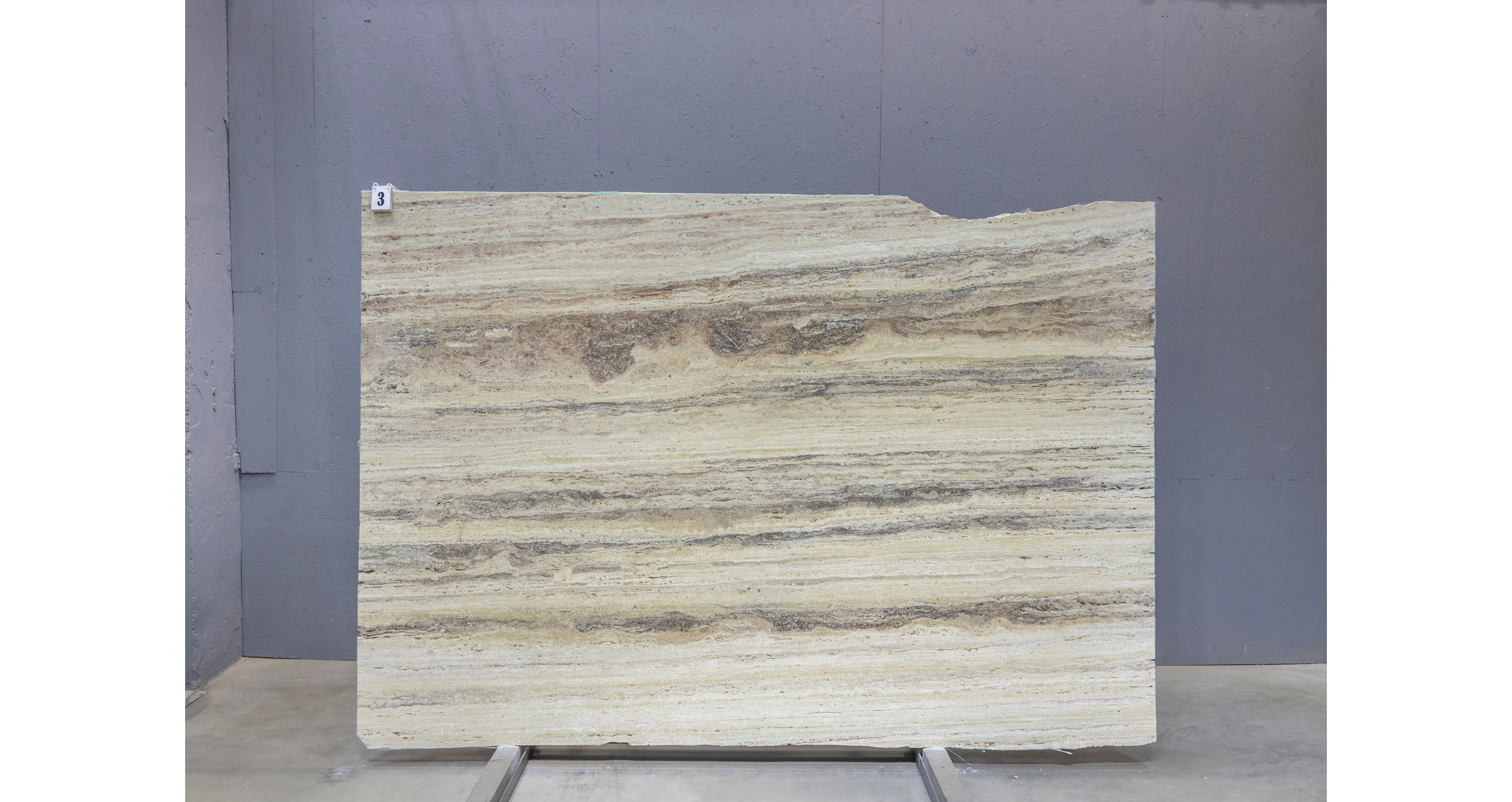Травертин Грей Беж VC / Travertine Grey Beige Premium — слэб 20 мм, шлифованный · 2750 × 1880 мм · партия А* · № 003