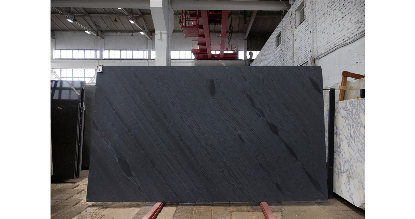 Сланец Ардезия Блэк / Ardesia Black — слэб 30 мм, кожа · 3400 × 1950 мм · партия Р · № 004