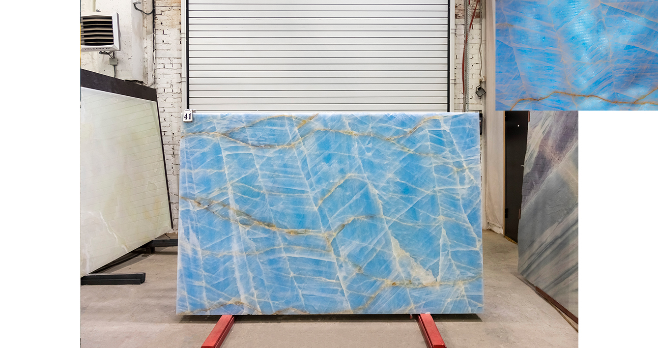 Оникс Перламутр Блю / Onyx Perlamutr Blue — слэб 18 мм, полированный · 2330 × 1530 мм · партия А · № 041