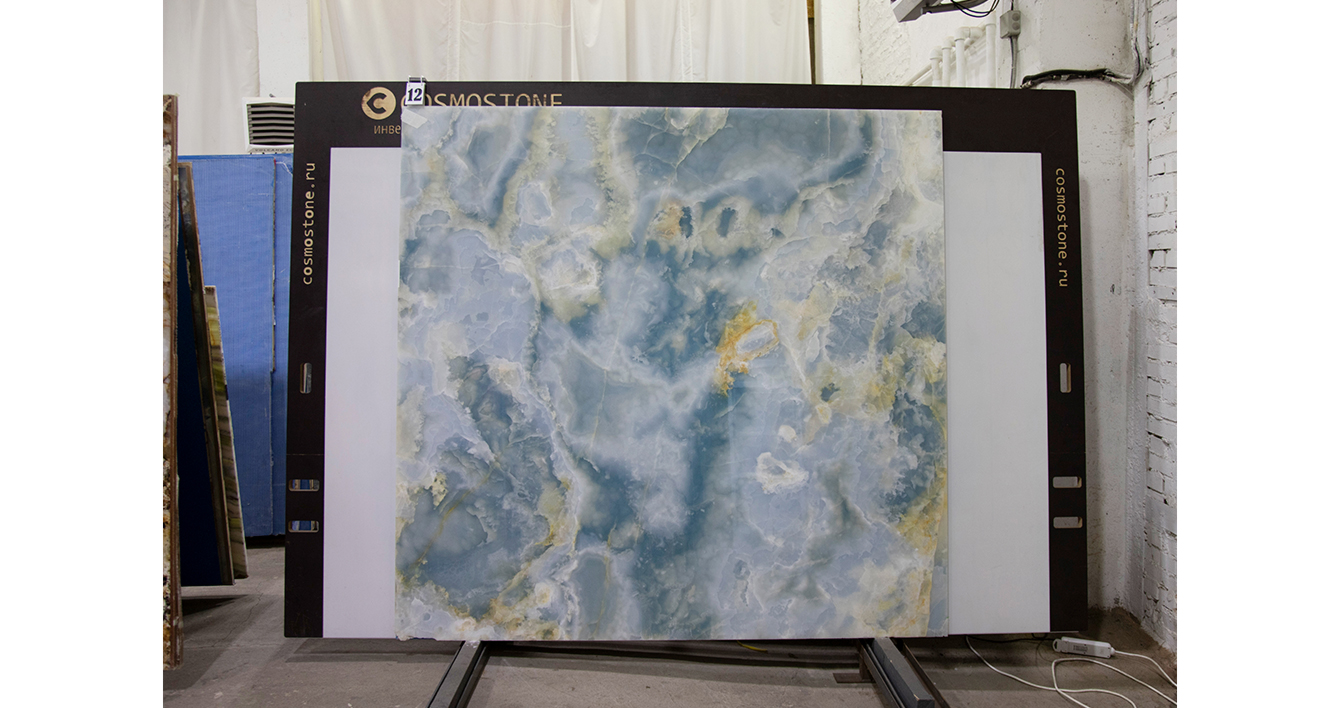Оникс Блю / Onyx Blue — слэб 16 мм, полированный · 2020 × 1960 мм · партия М · № 012