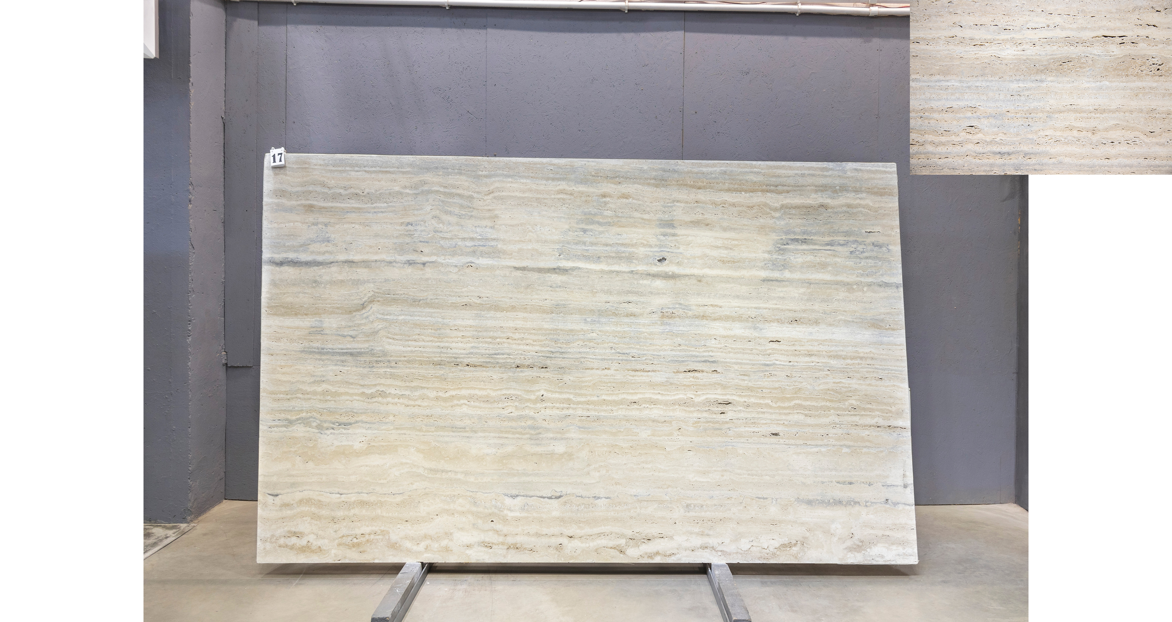 Травертин Романо Сильвер / Travertine Romano Silver — слэб 20 мм, шлифованный · 3150 × 1950 мм · партия В · № 017