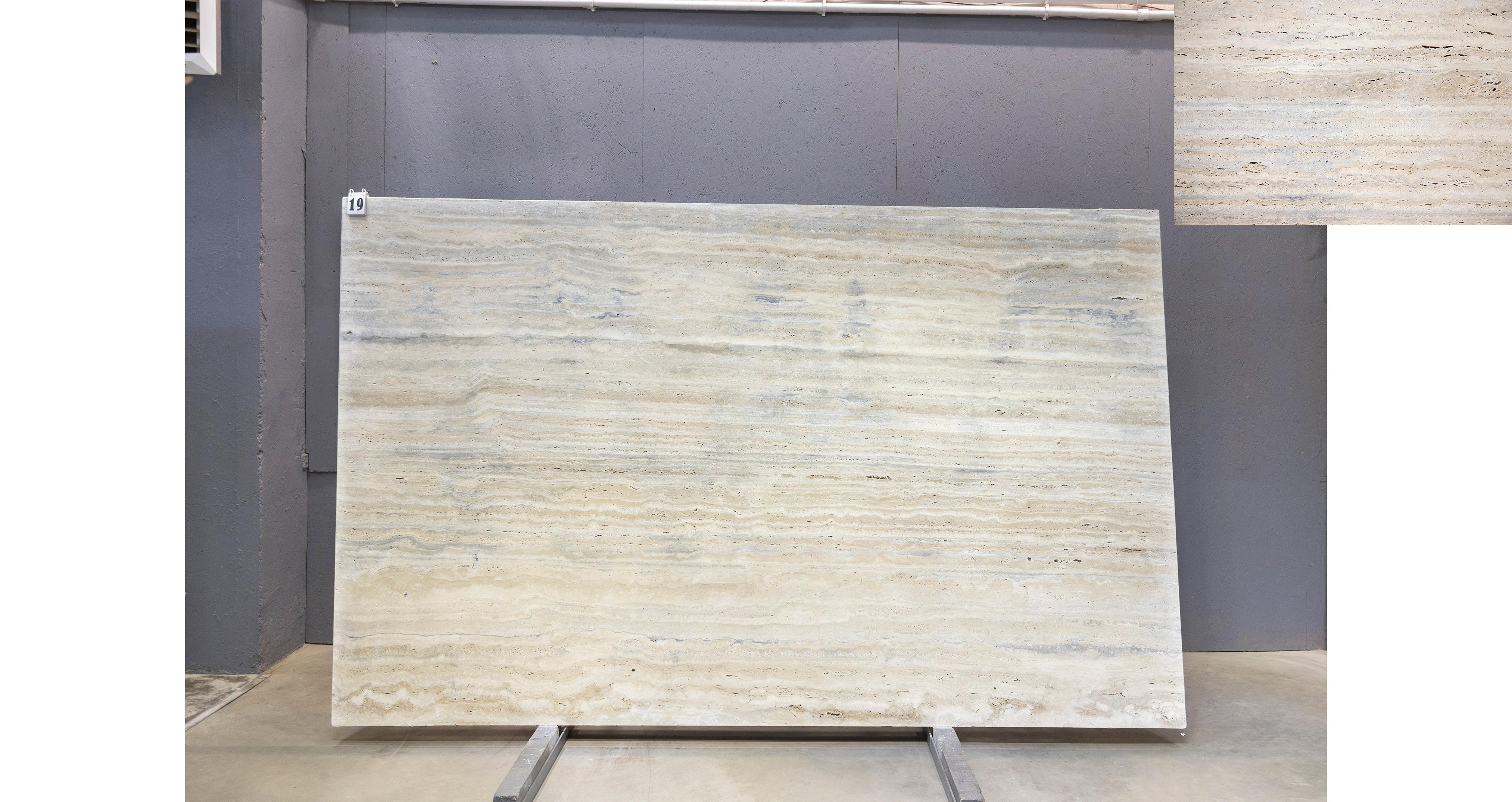 Травертин Романо Сильвер / Travertine Romano Silver — слэб 20 мм, шлифованный · 3150 × 1950 мм · партия В · № 019