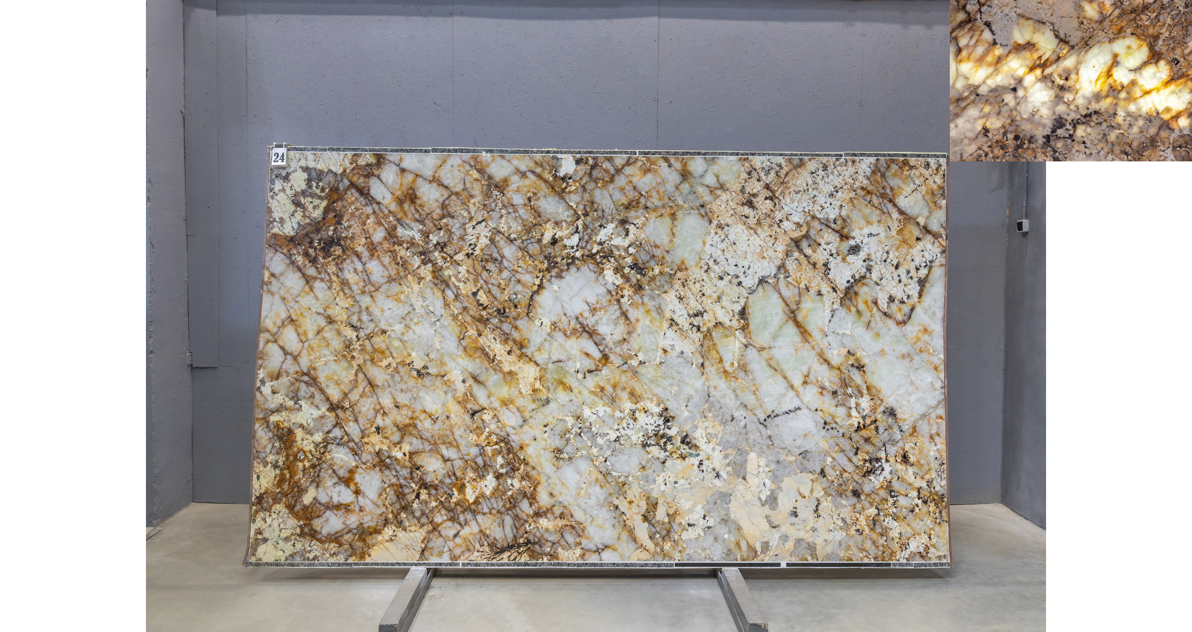 Кварцит Патагония Кристал Голд / Patagonia Crystal Gold — слэб 20 мм, полированный · 3250 × 1920 мм · партия Д* · № 024
