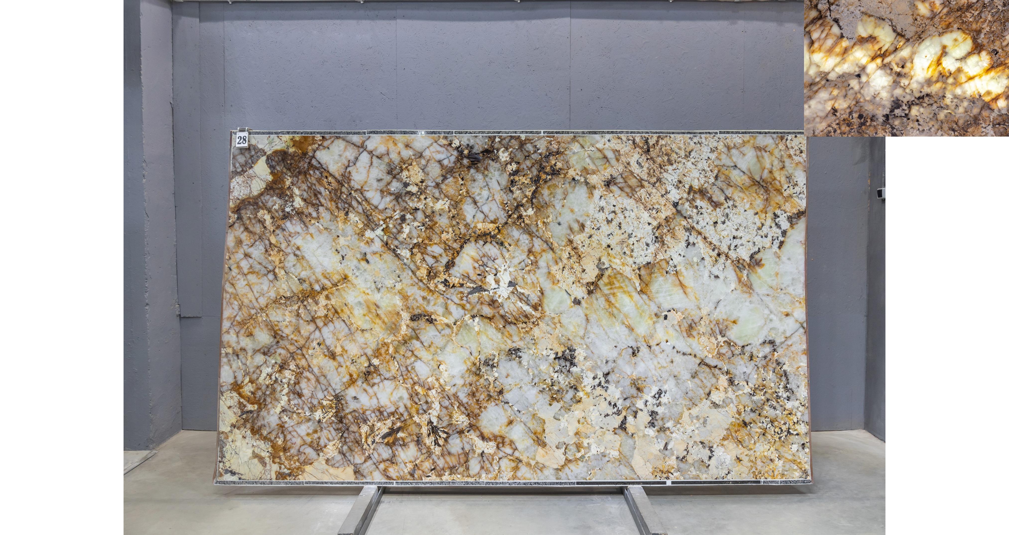 Кварцит Патагония Кристал Голд / Patagonia Crystal Gold — слэб 20 мм, полированный · 3250 × 1920 мм · партия Д* · № 028
