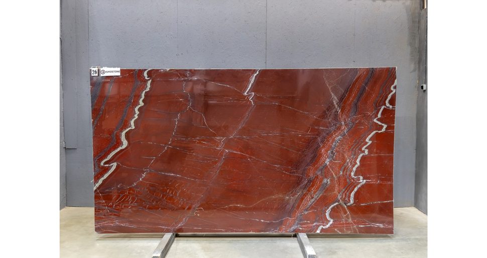 Мрамор Россо Лагуна / Rosso Laguna — слэб 20 мм, полированный · 3330 × 1800 мм · партия А · № 026