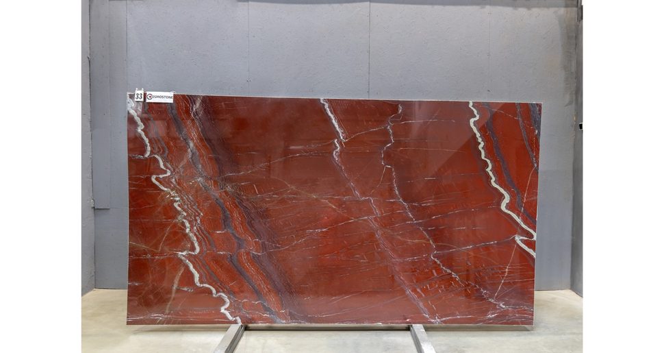 Мрамор Россо Лагуна / Rosso Laguna — слэб 20 мм, полированный · 3330 × 1800 мм · партия А · № 033