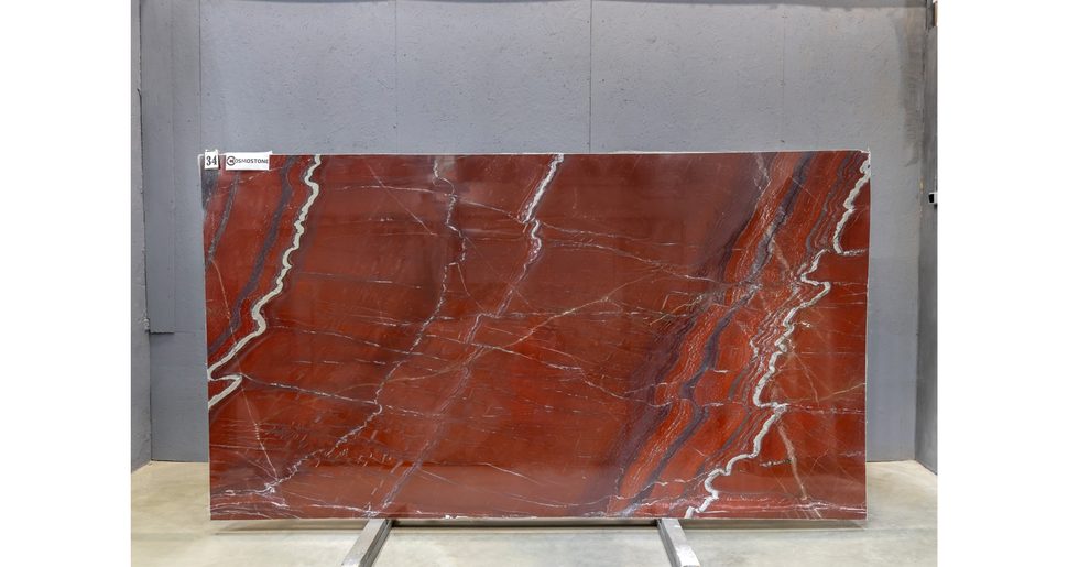 Мрамор Россо Лагуна / Rosso Laguna — слэб 20 мм, полированный · 3330 × 1800 мм · партия А · № 034