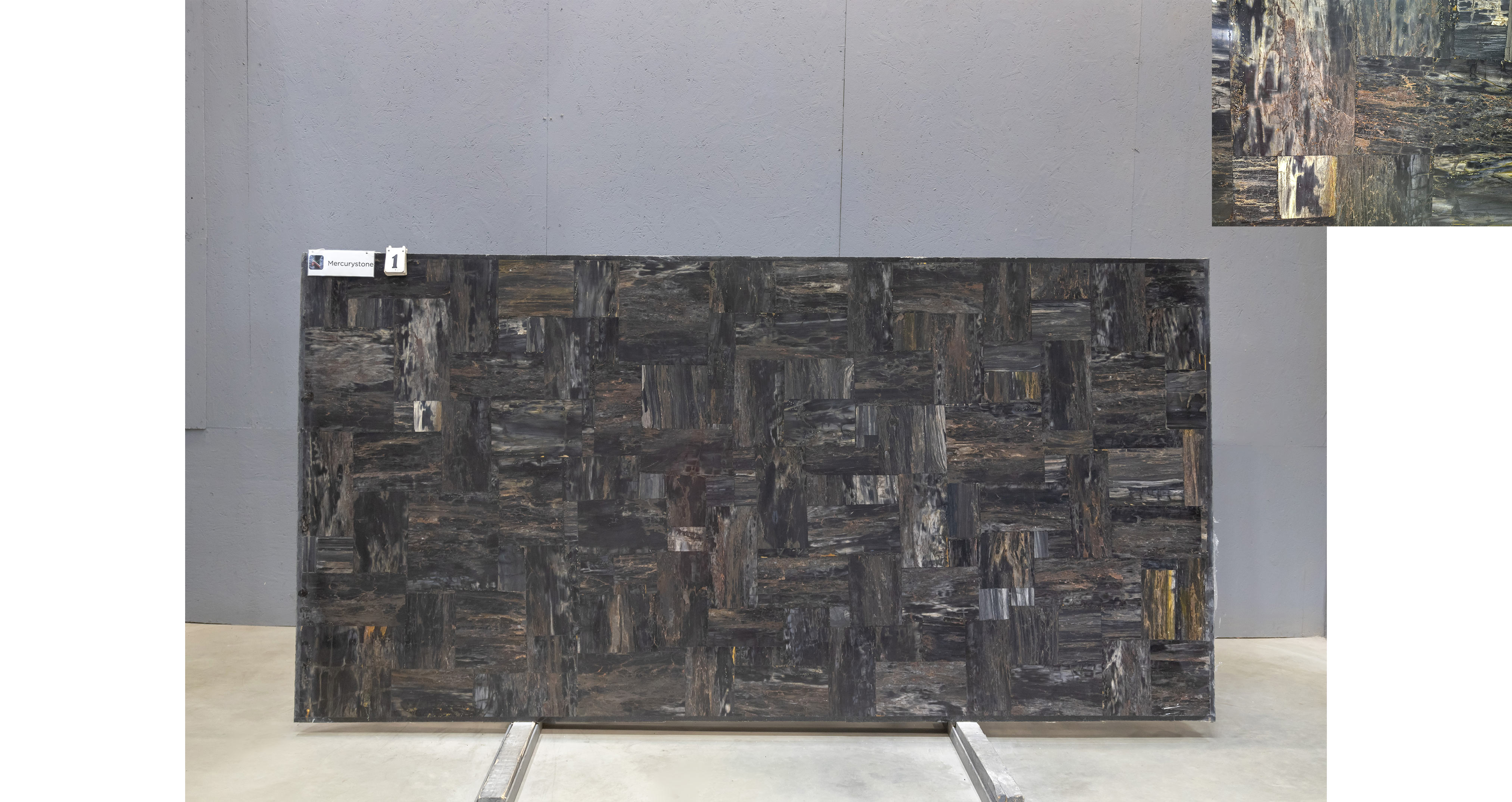 Эксклюзив Блэк Петрифайд Вуд Ретро / Black Petrified Wood Retro — слэб 20 мм, полированный · 3050 × 1530 мм · партия Б* · № 001