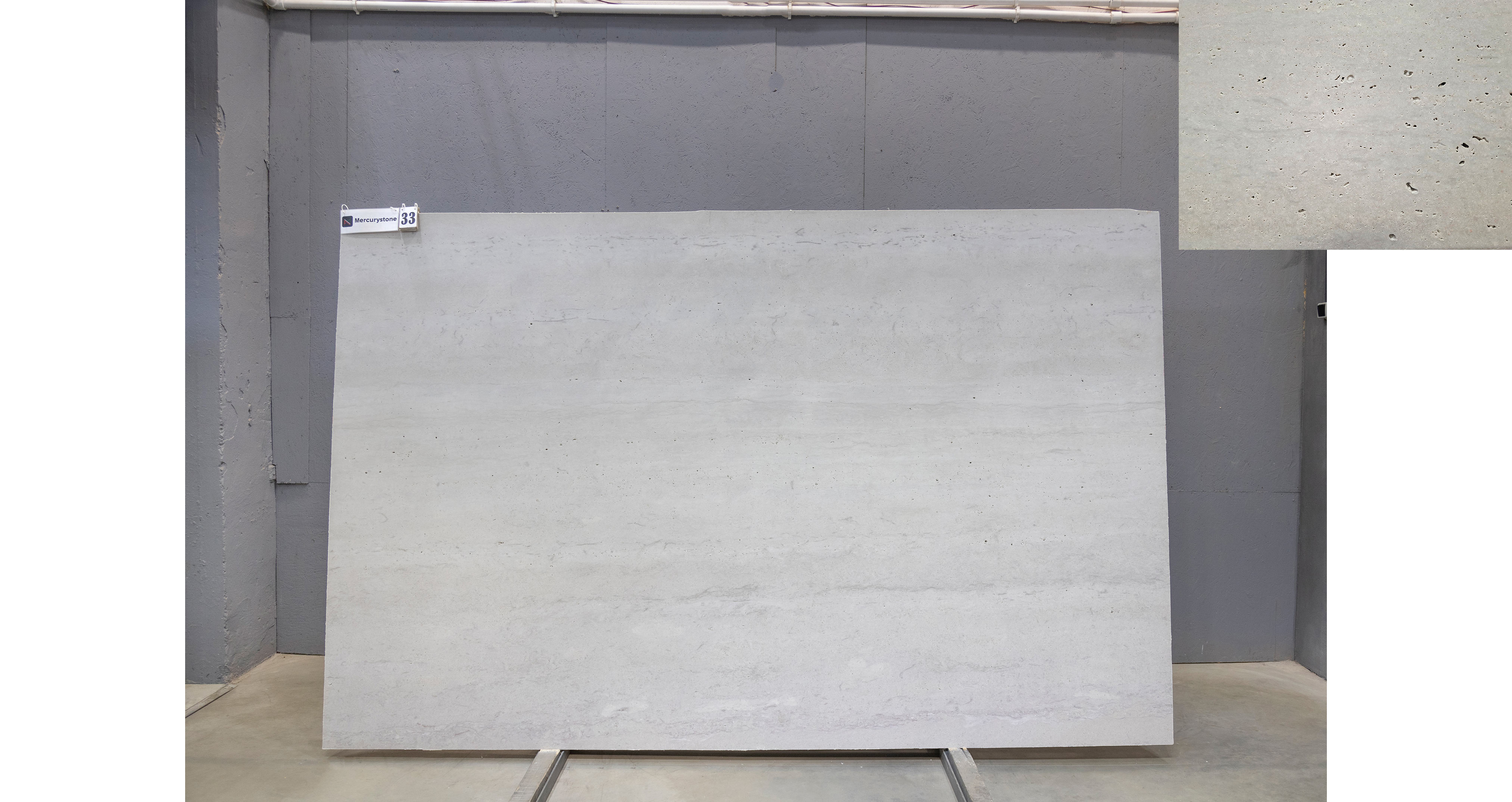 Травертин Перламутр Грей / Travertine Perlamutr Grey — слэб 18 мм, шлифованный · 3100 × 1980 мм · партия Е* · № 033