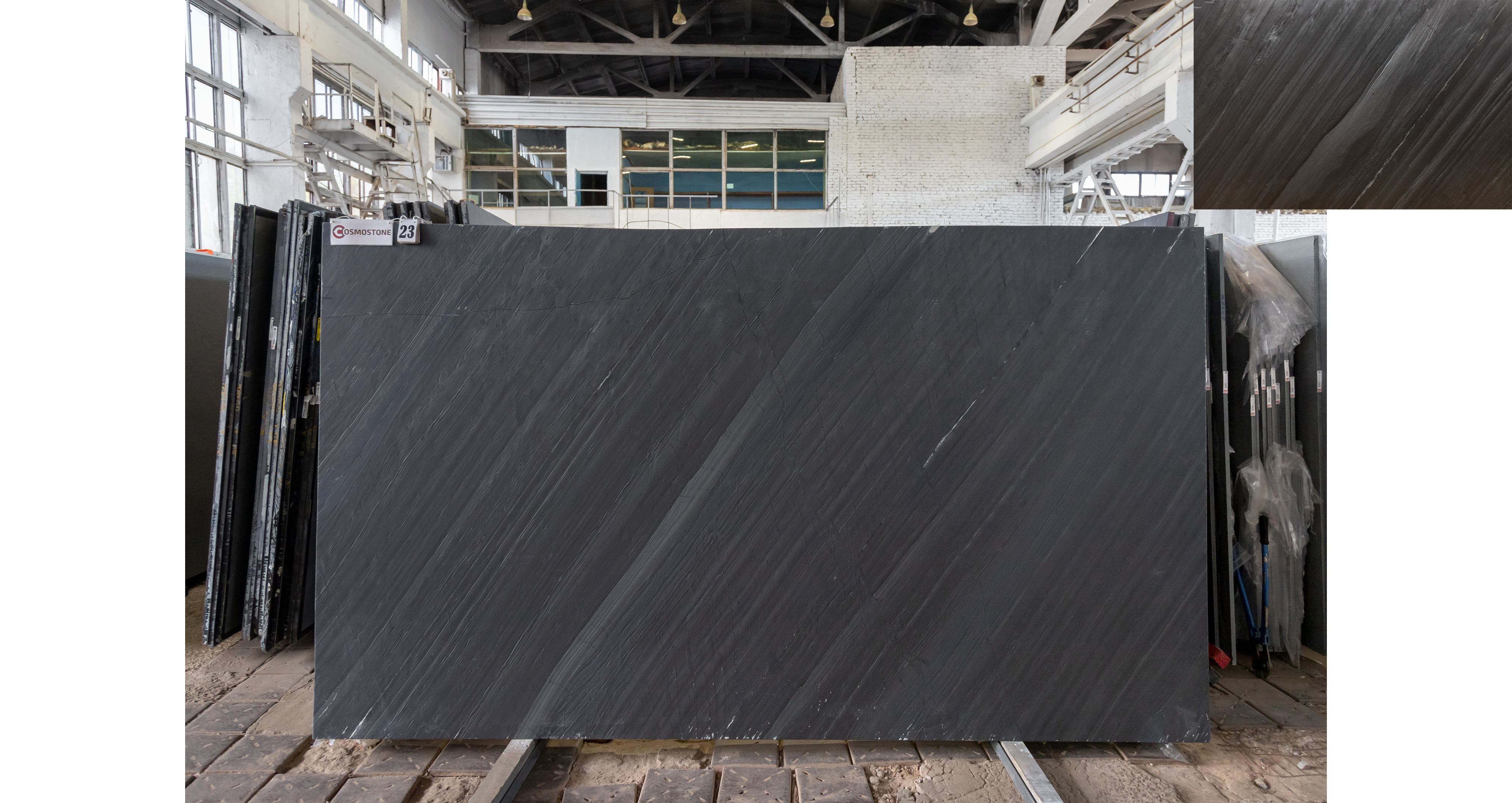 Сланец Оушен Блэк / Slate Ocean Black — слэб 20 мм, кожа · 3200 × 1850 мм · партия Н · № 023
