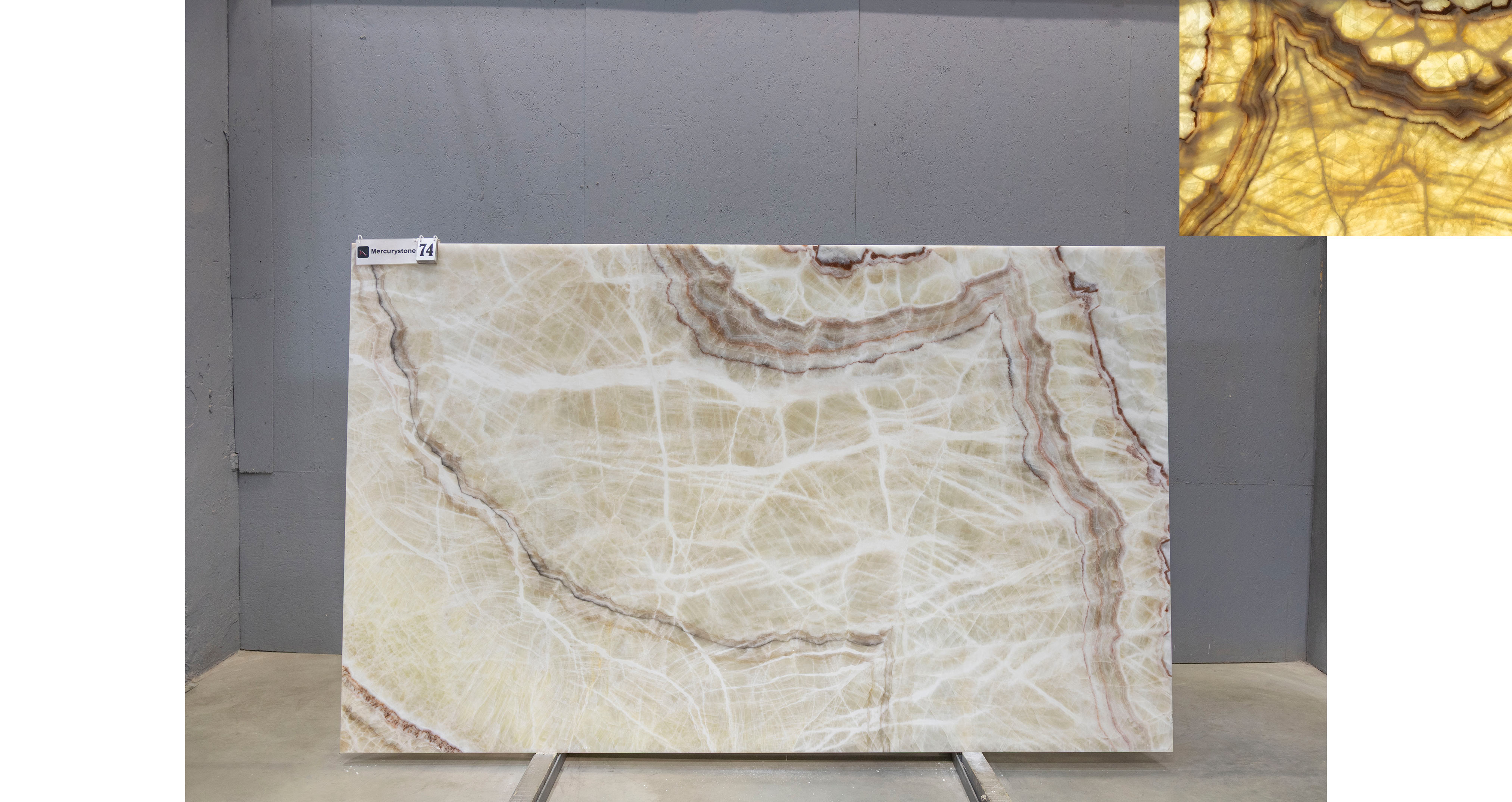Оникс Беж VC / Onyx Beige VC — слэб 20 мм, полированный · 2920 × 1790 мм · партия Е* · № 074