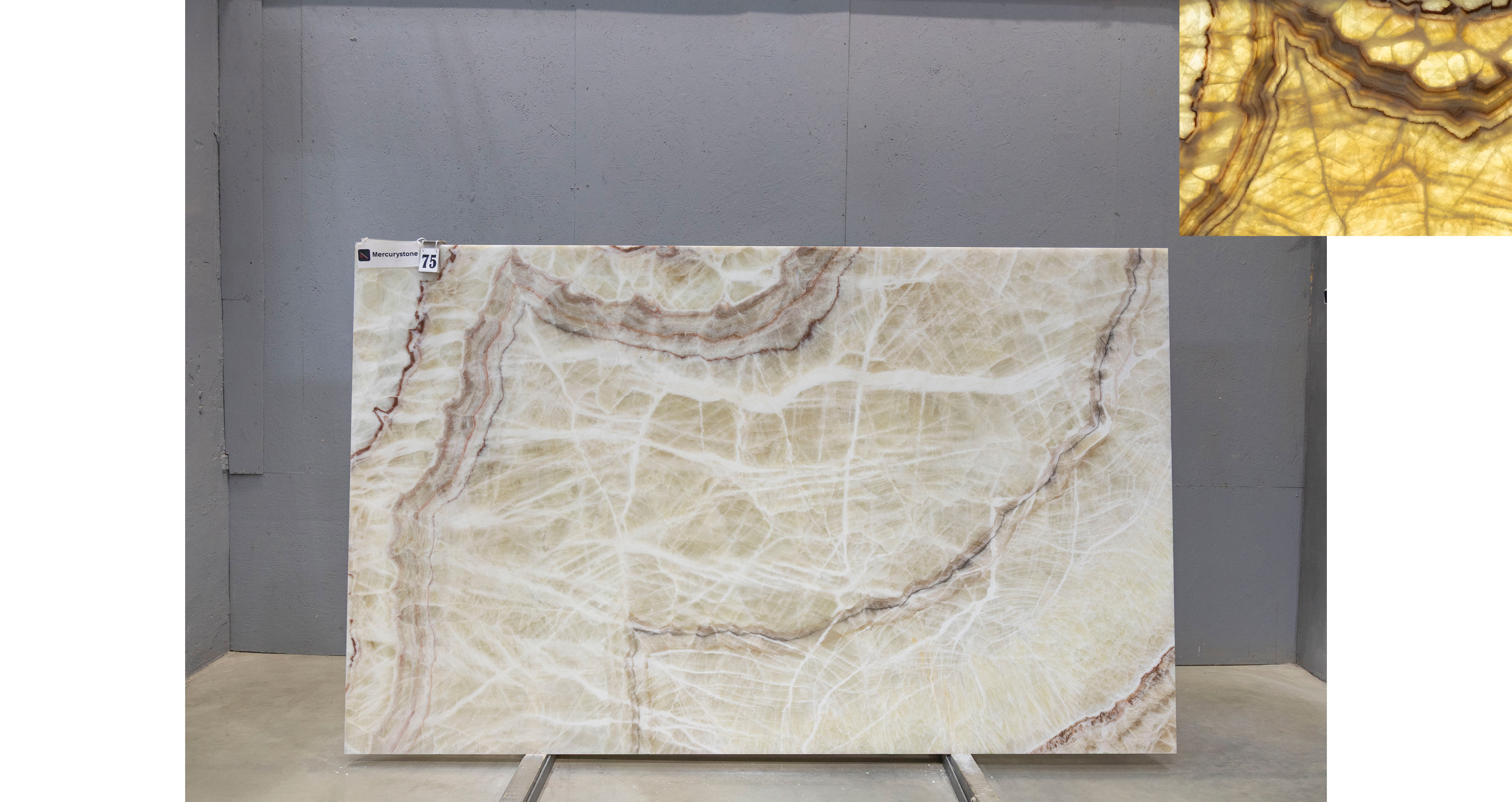 Оникс Беж VC / Onyx Beige VC — слэб 20 мм, полированный · 2920 × 1790 мм · партия Е* · № 075