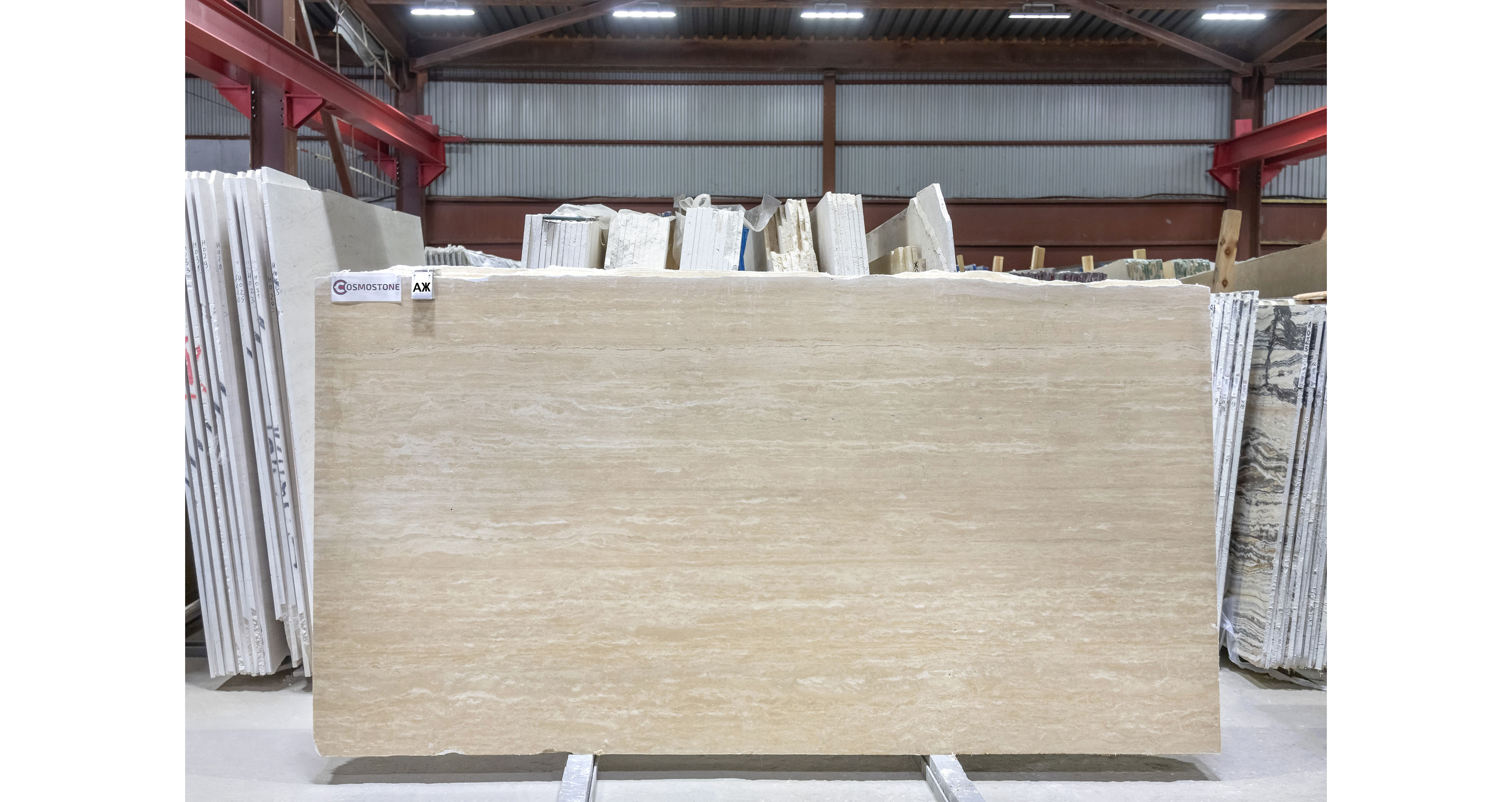 Травертин Классико Лайт VC / Travertine Classico Light VC — слэб 18 мм, полированный · 2900 × 1430 мм · партия АЖ · № 054