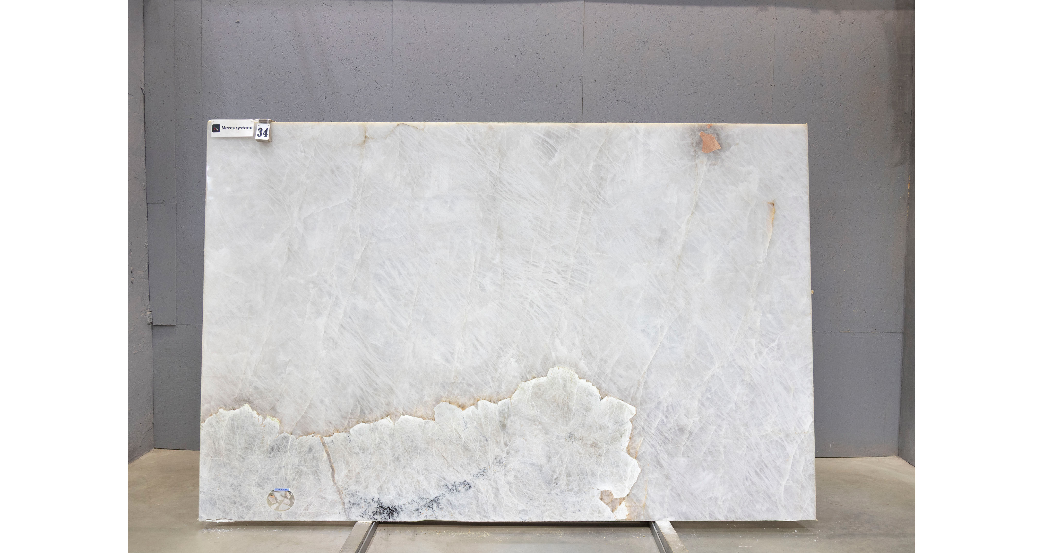 Кварцит Патагония Кристал Вайт / Patagonia Crystal White — слэб 20 мм, полированный · 3000 × 1780 мм · партия А* · № 034
