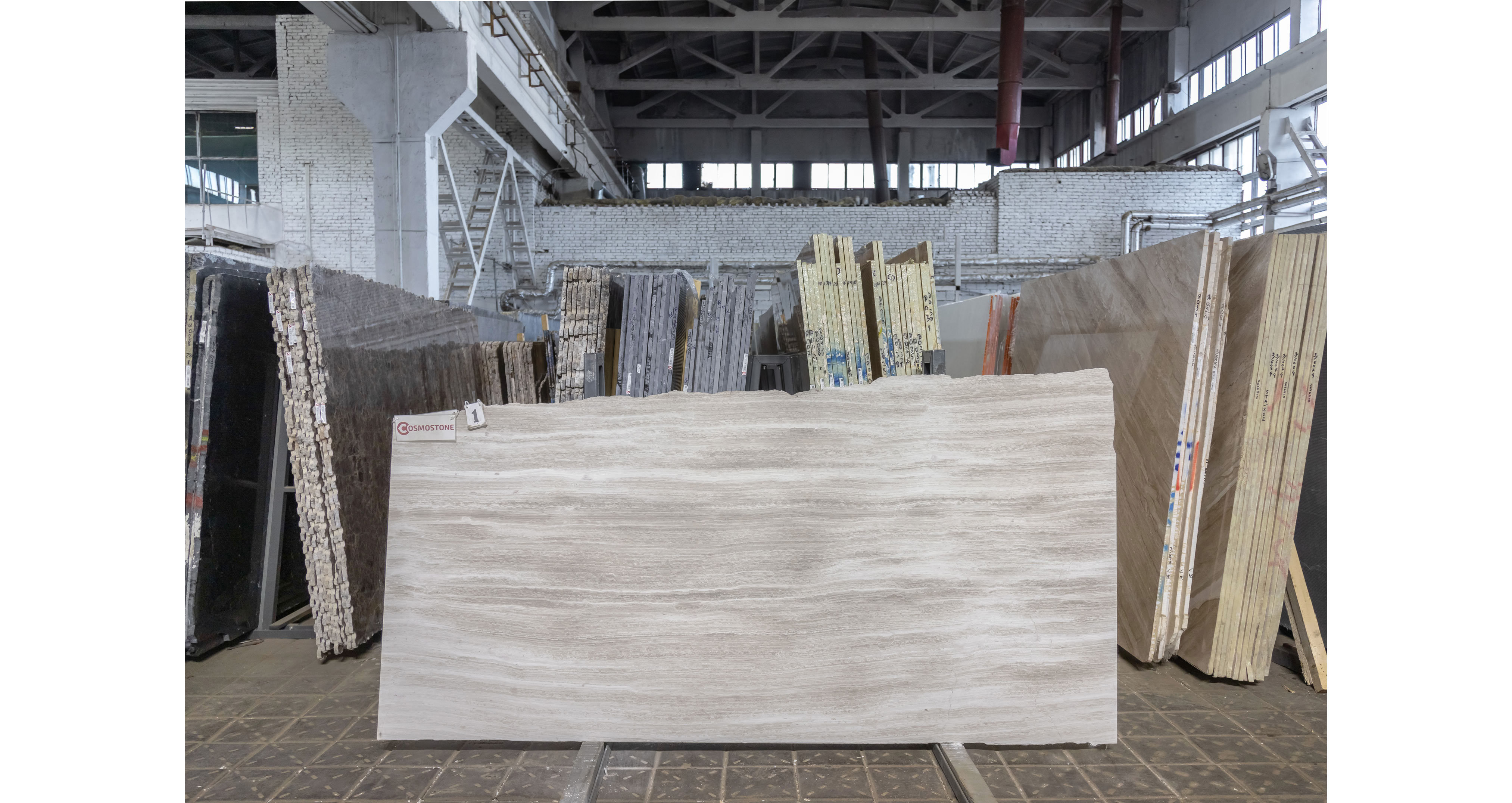 Мрамор Вайт Вуден / White Wooden — слэб 18 мм, полированный · 2600 × 1100 мм · партия И · № 001