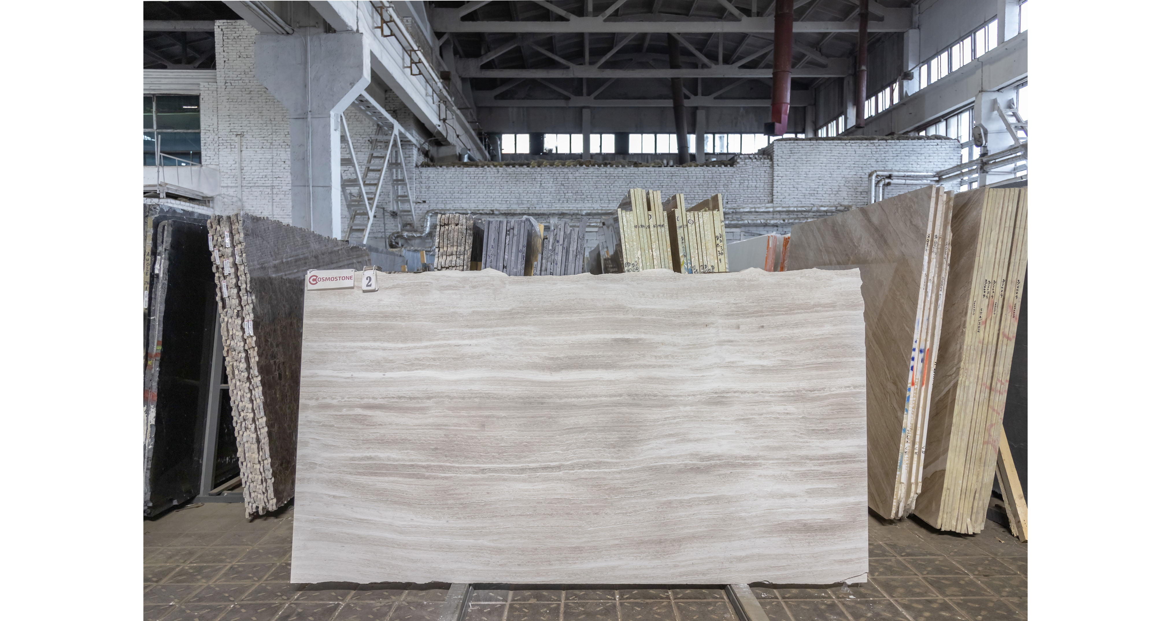 Мрамор Вайт Вуден / White Wooden — слэб 18 мм, полированный · 2600 × 1100 мм · партия И · № 002
