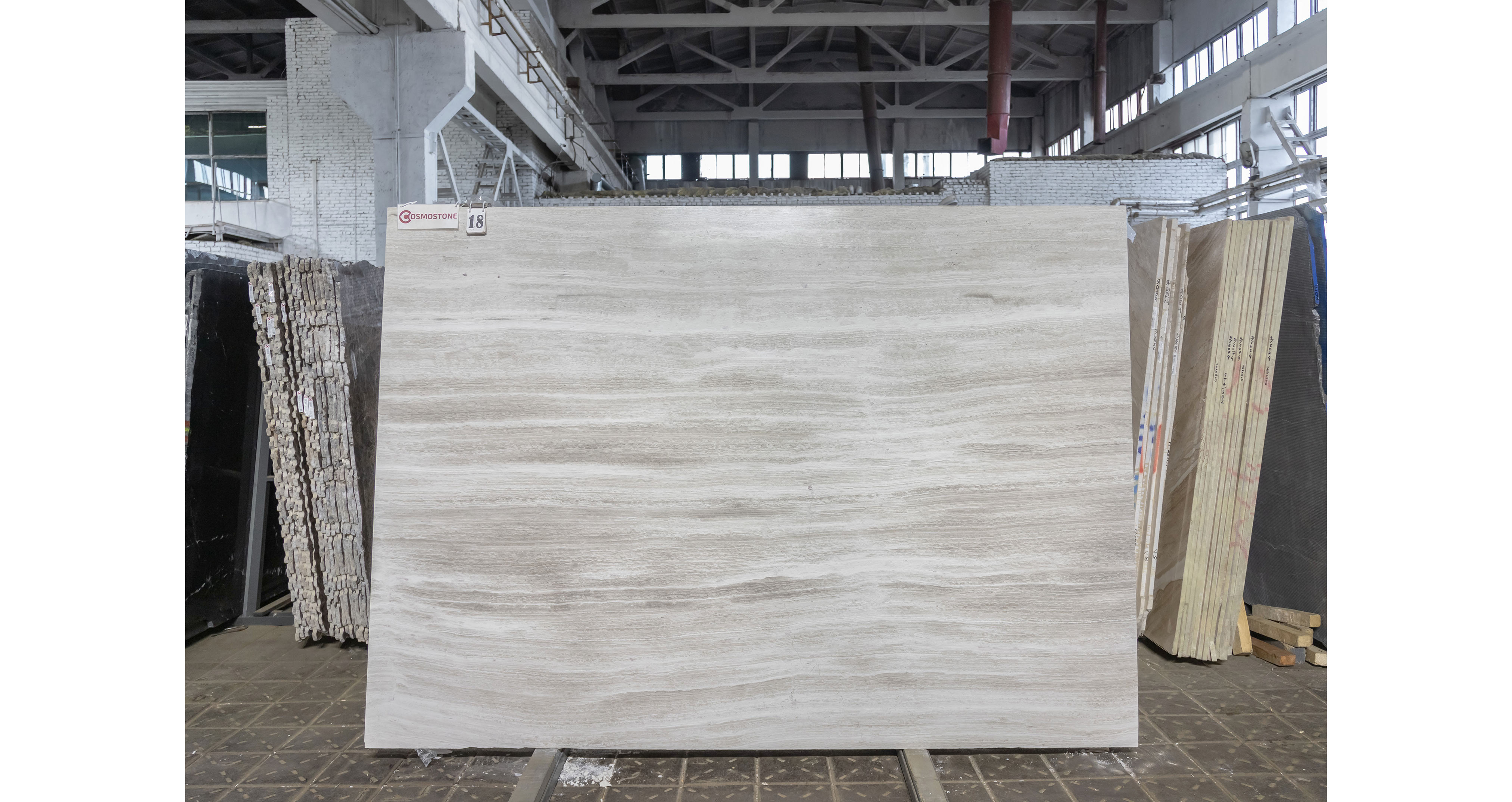 Мрамор Вайт Вуден / White Wooden — слэб 18 мм, полированный · 2630 × 1880 мм · партия И · № 018