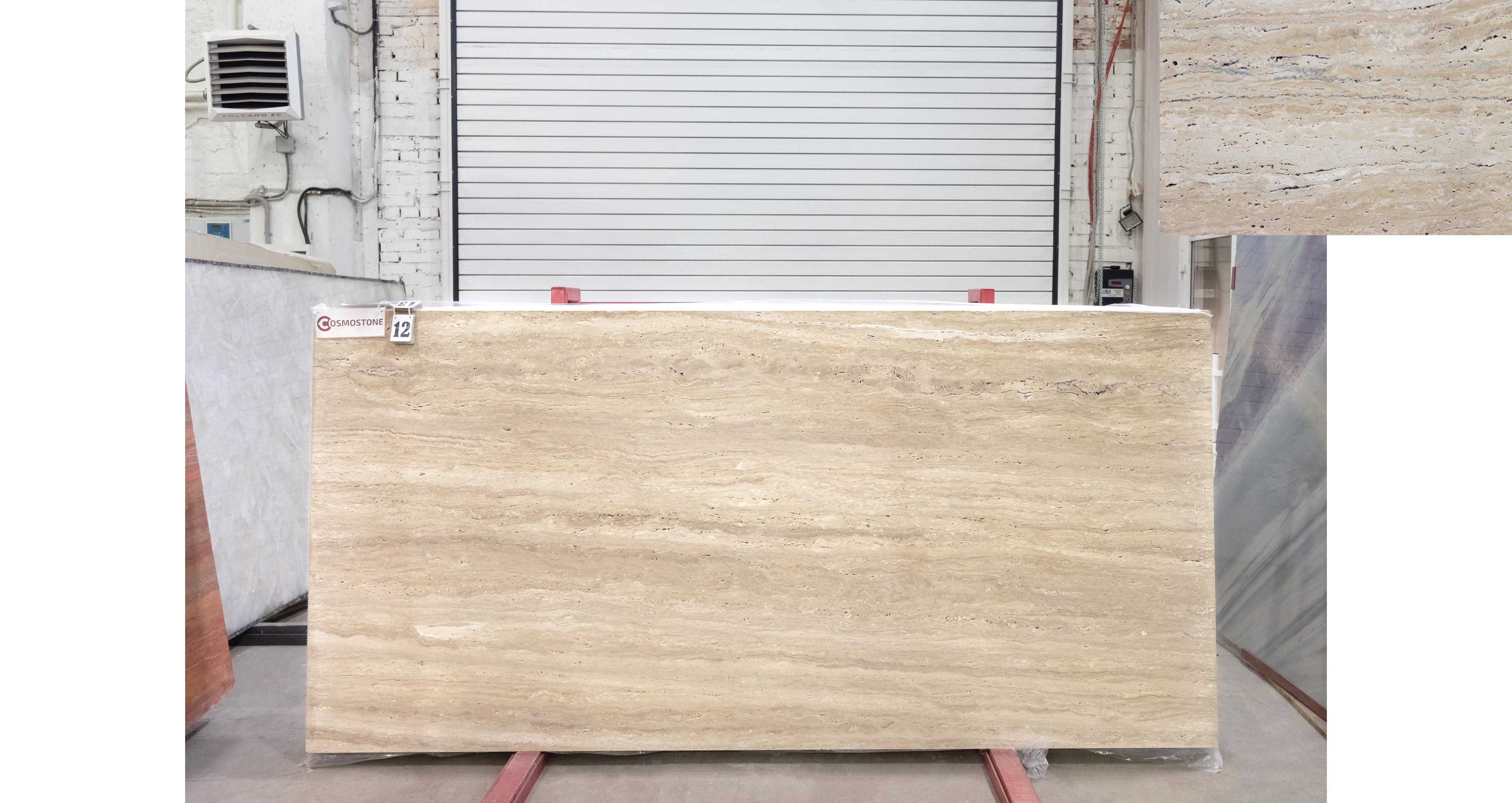 Травертин Классико Лайт VC / Travertine Classico Light VC — слэб 20 мм, шлифованный · 2850 × 1350 мм · партия АЗ · № 012
