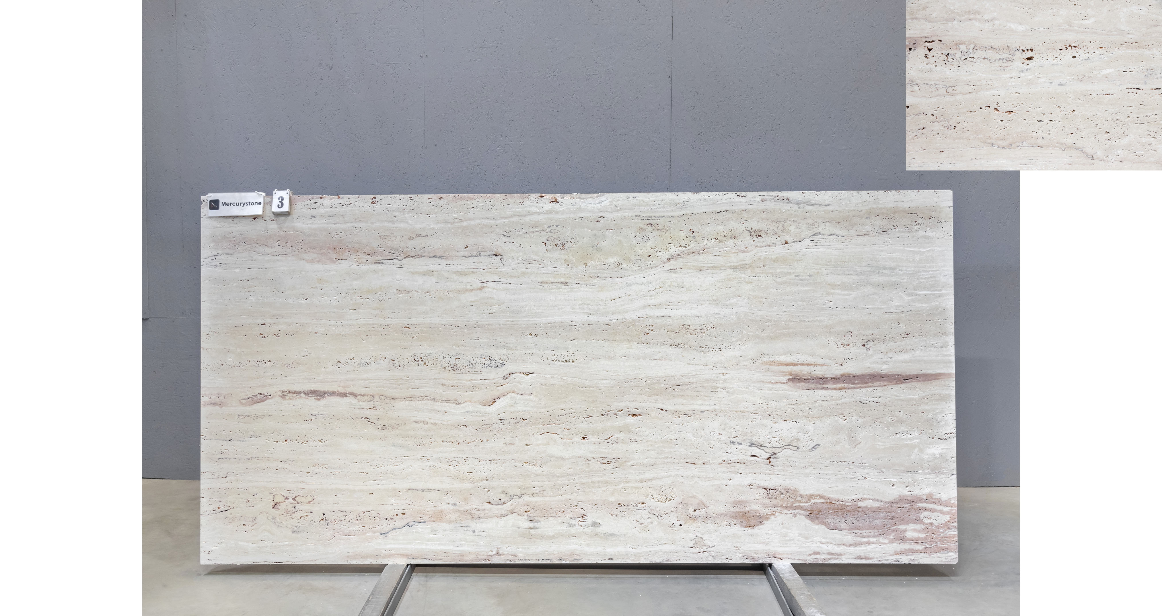 Травертин Айвори VC / Travertine Ivory VC — слэб 20 мм, шлифованный · 2900 × 1400 мм · партия П* · № 003