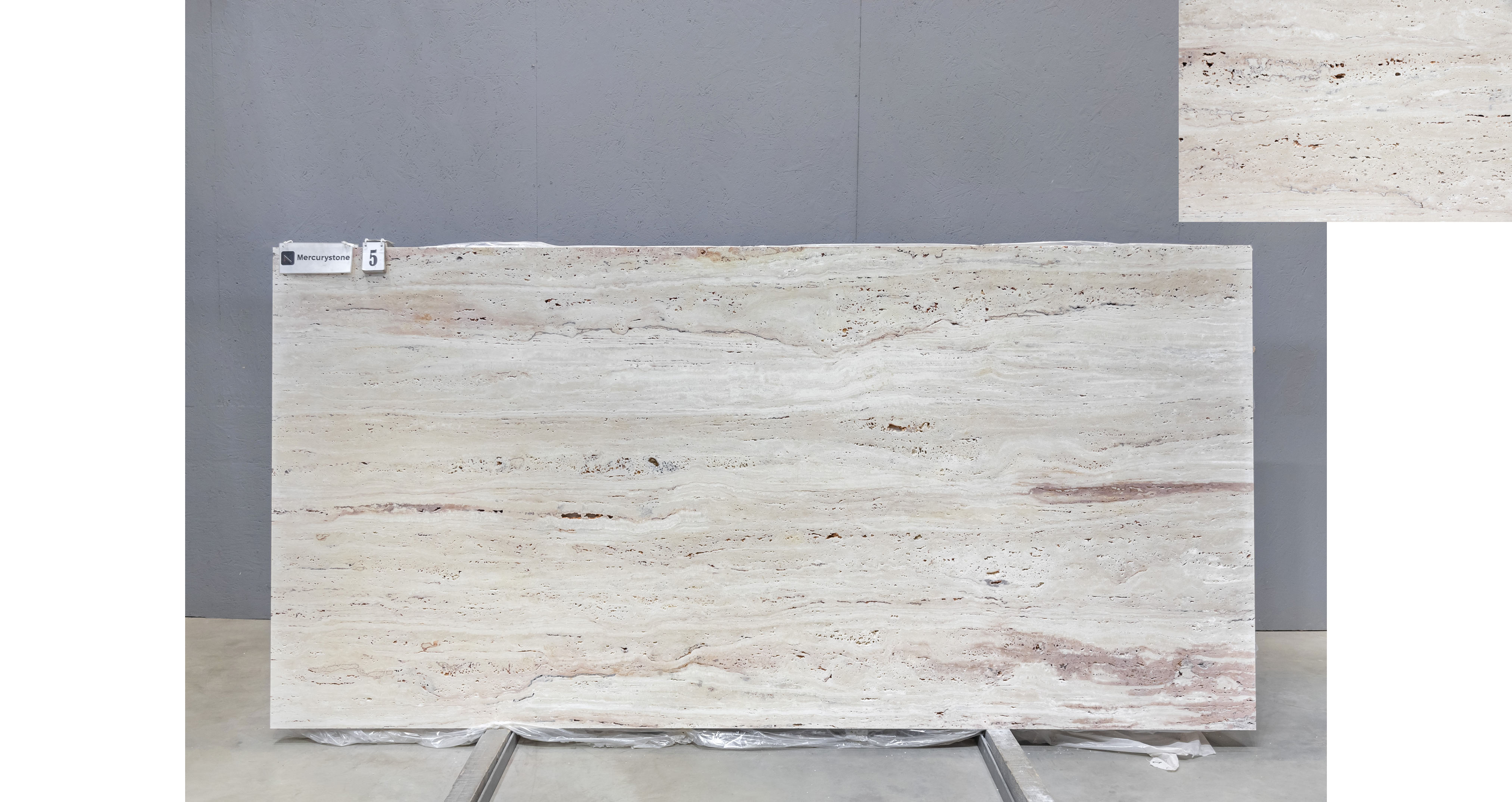 Травертин Айвори VC / Travertine Ivory VC — слэб 20 мм, шлифованный · 2900 × 1400 мм · партия П* · № 005