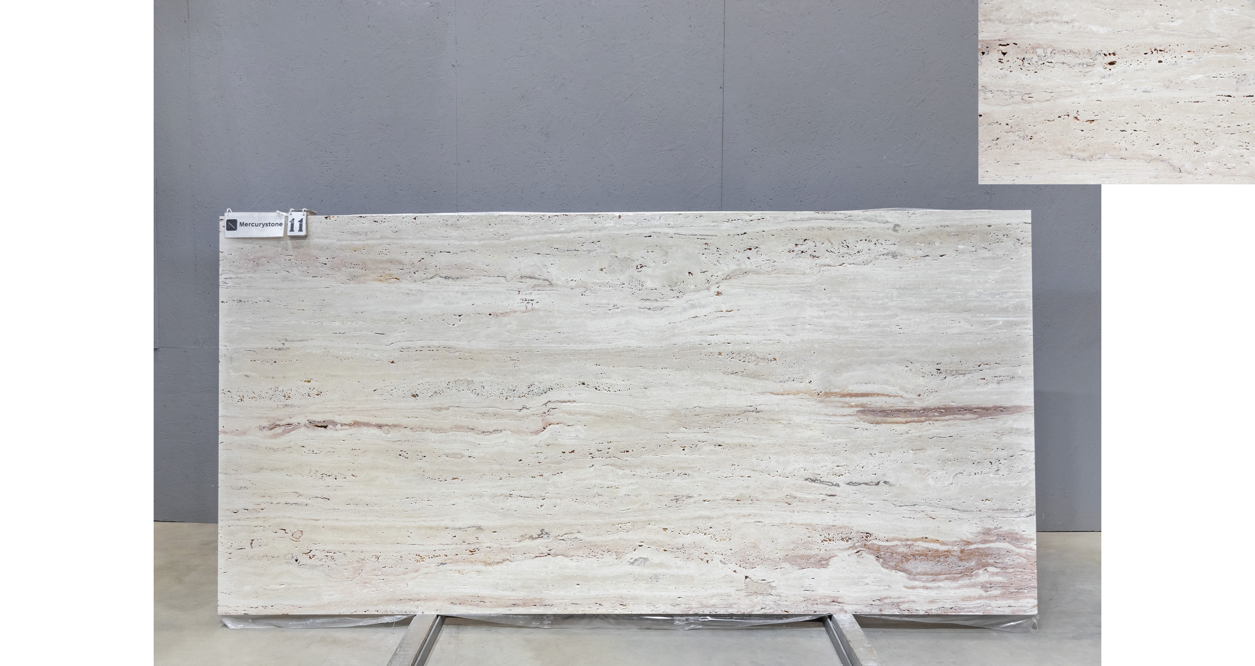 Травертин Айвори VC / Travertine Ivory VC — слэб 20 мм, шлифованный · 2900 × 1400 мм · партия П* · № 011