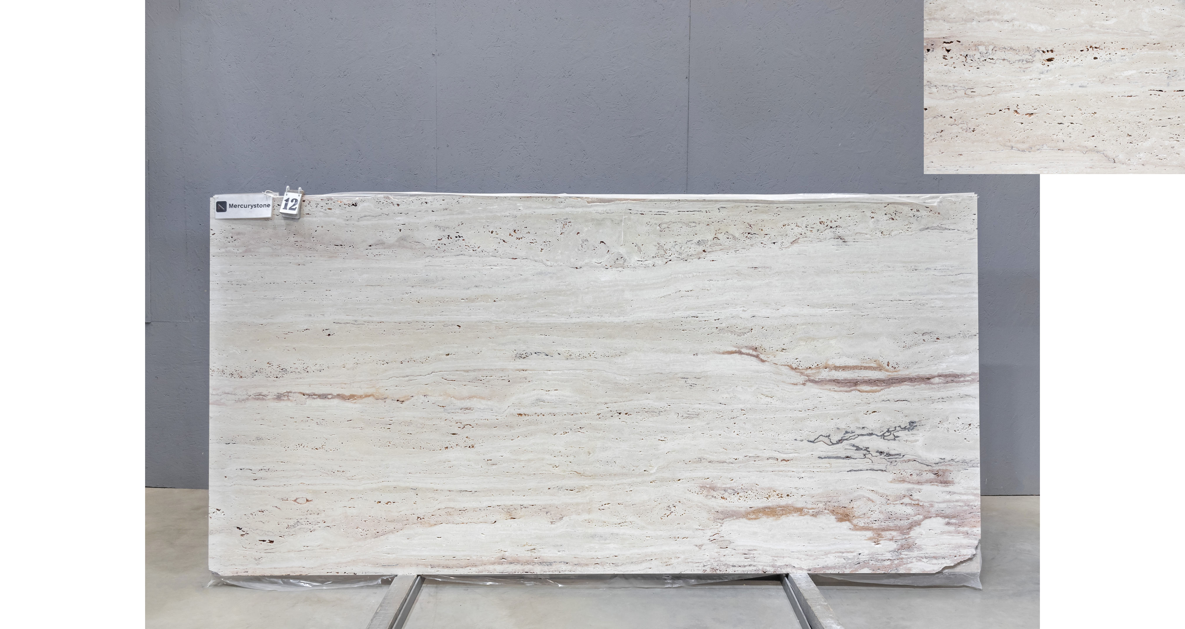 Травертин Айвори VC / Travertine Ivory VC — слэб 20 мм, шлифованный · 2900 × 1400 мм · партия П* · № 012