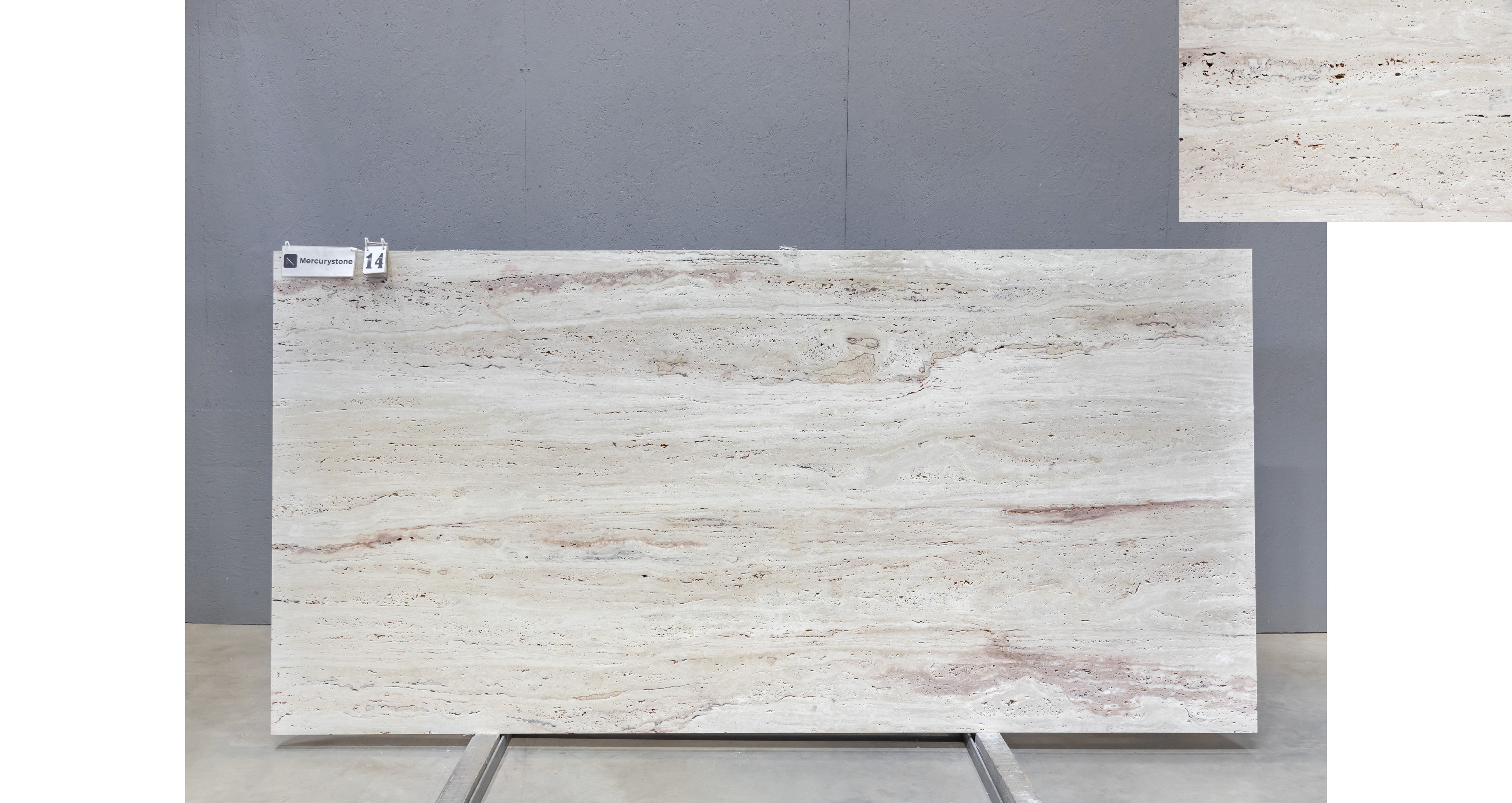 Травертин Айвори VC / Travertine Ivory VC — слэб 20 мм, шлифованный · 2900 × 1400 мм · партия П* · № 014