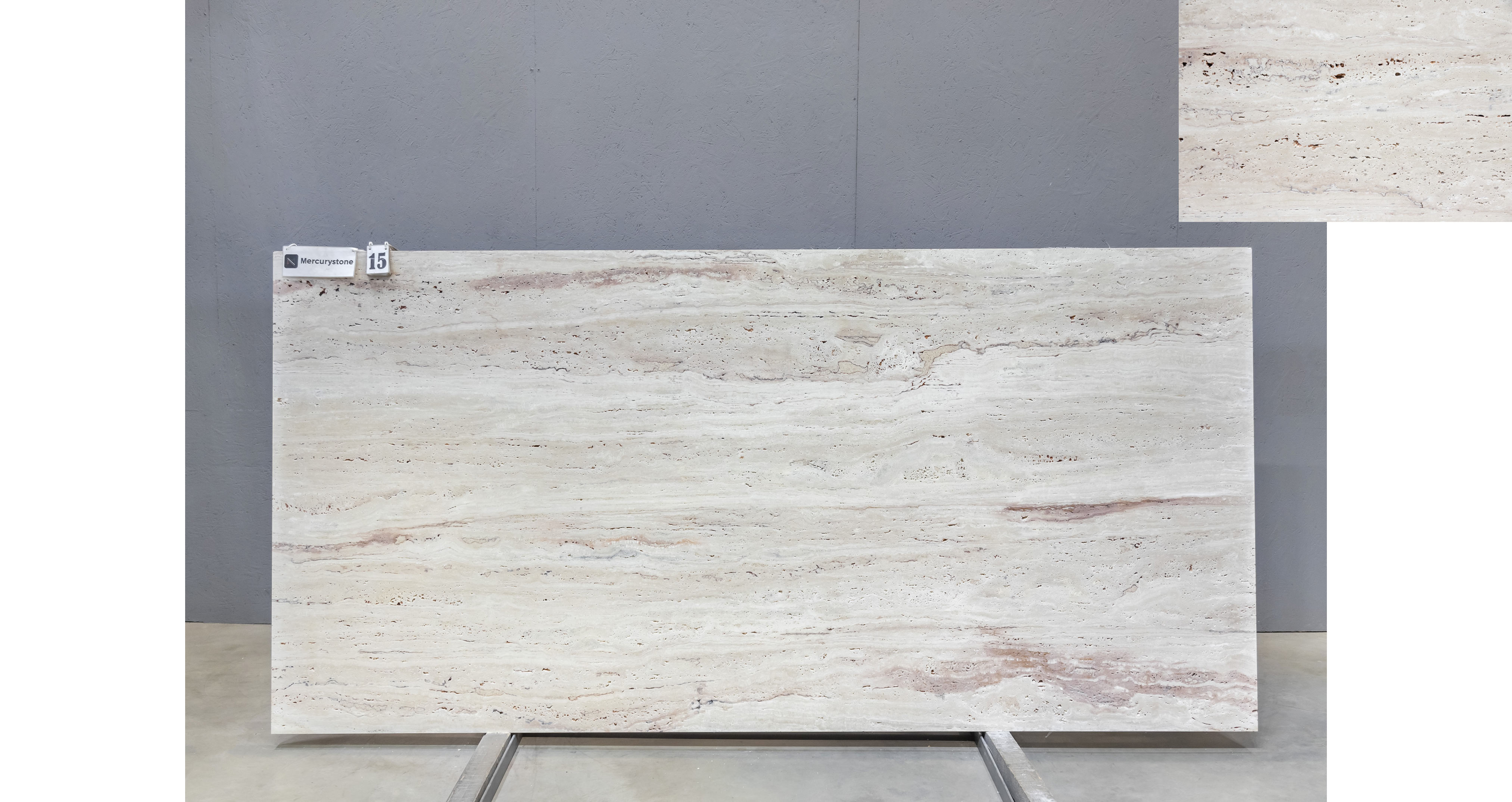 Травертин Айвори VC / Travertine Ivory VC — слэб 20 мм, шлифованный · 2900 × 1400 мм · партия П* · № 015