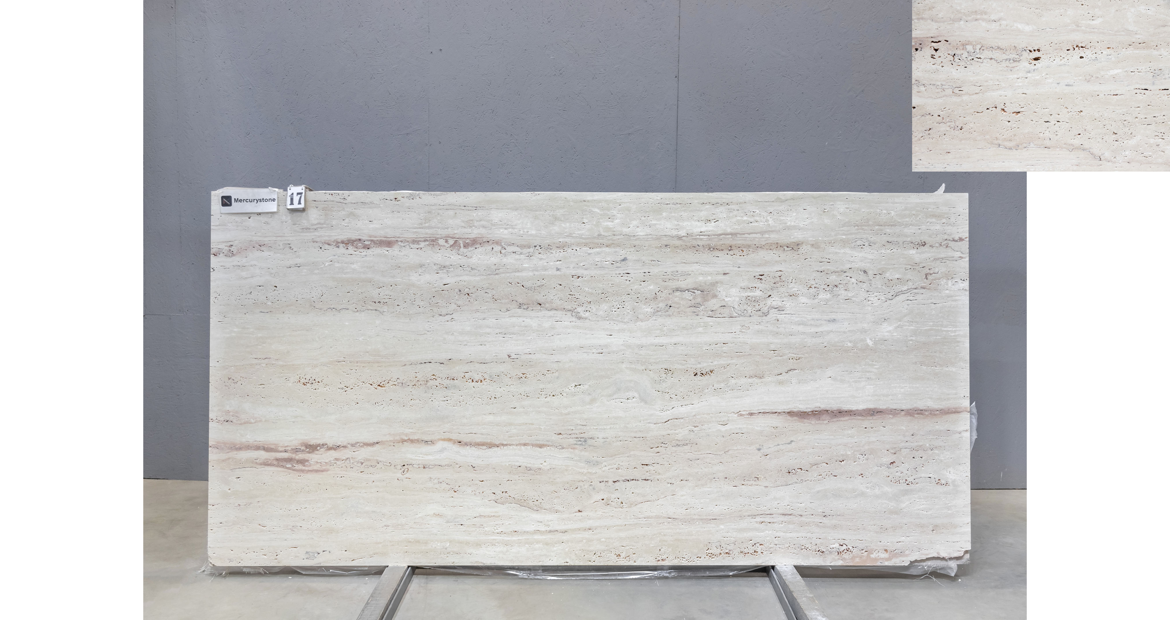 Травертин Айвори VC / Travertine Ivory VC — слэб 20 мм, шлифованный · 2900 × 1400 мм · партия П* · № 017