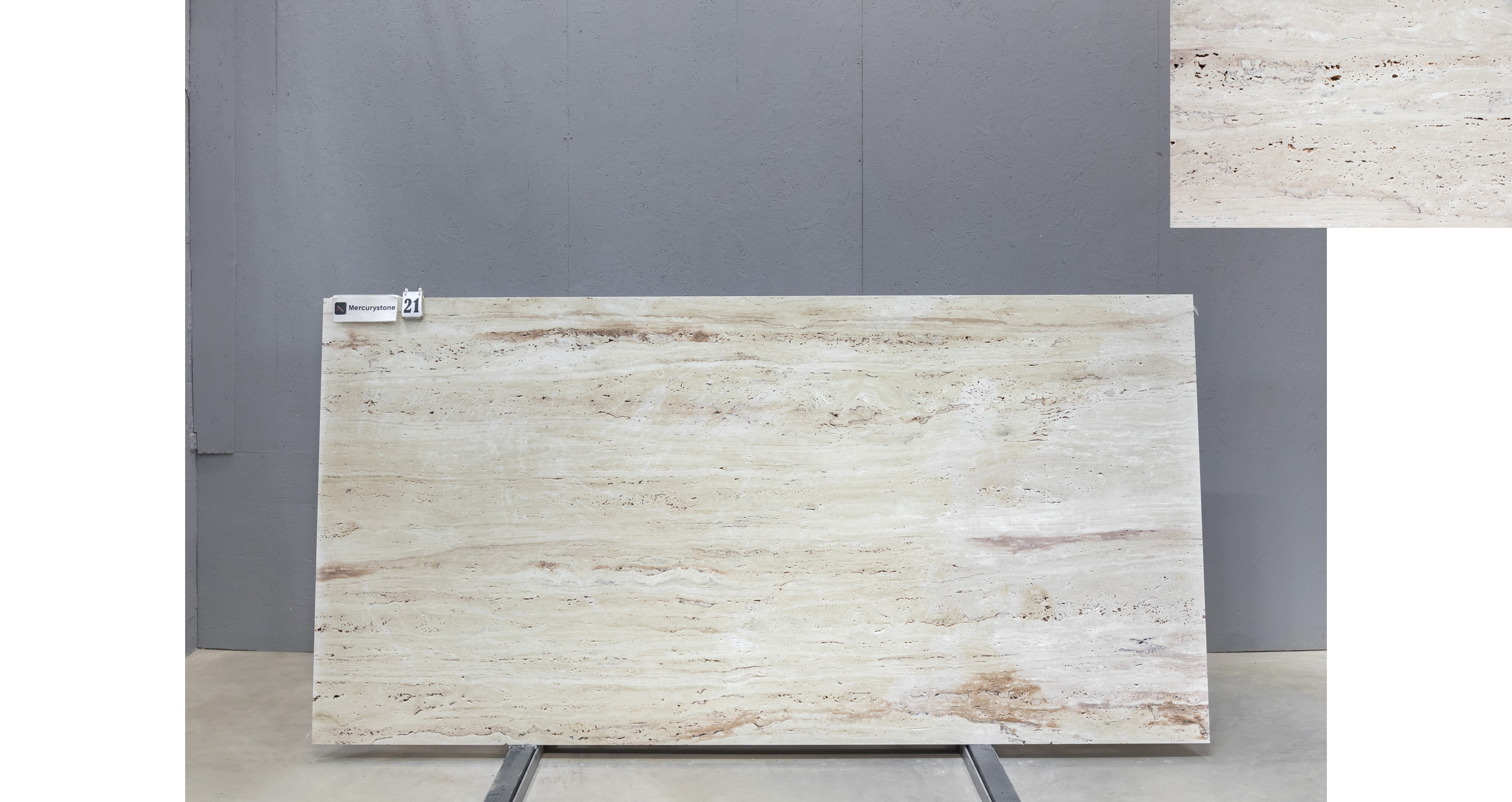 Травертин Айвори VC / Travertine Ivory VC — слэб 20 мм, шлифованный · 2900 × 1430 мм · партия П* · № 021