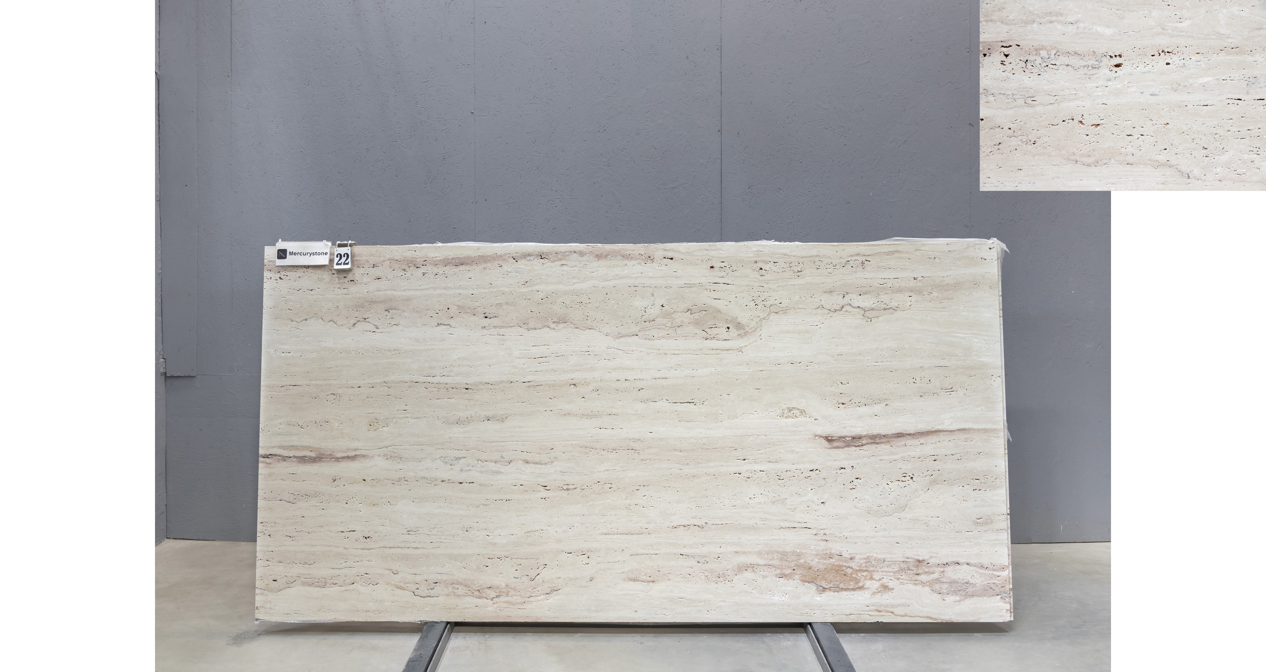 Травертин Айвори VC / Travertine Ivory VC — слэб 20 мм, шлифованный · 2900 × 1430 мм · партия П* · № 022