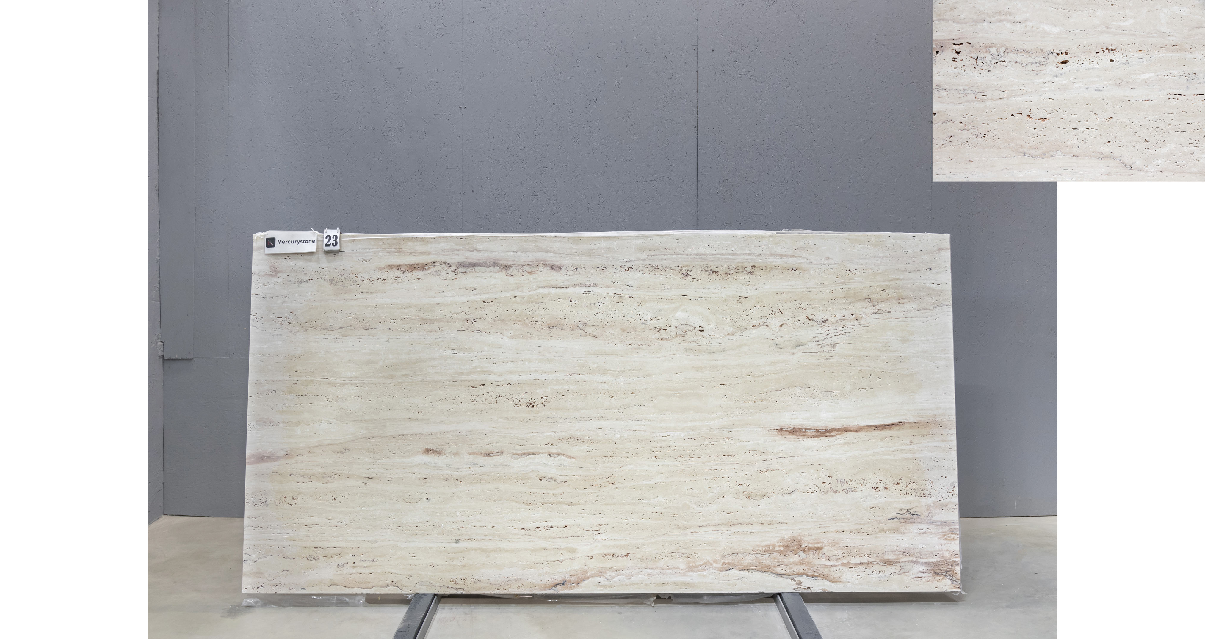 Травертин Айвори VC / Travertine Ivory VC — слэб 20 мм, шлифованный · 2900 × 1430 мм · партия П* · № 023