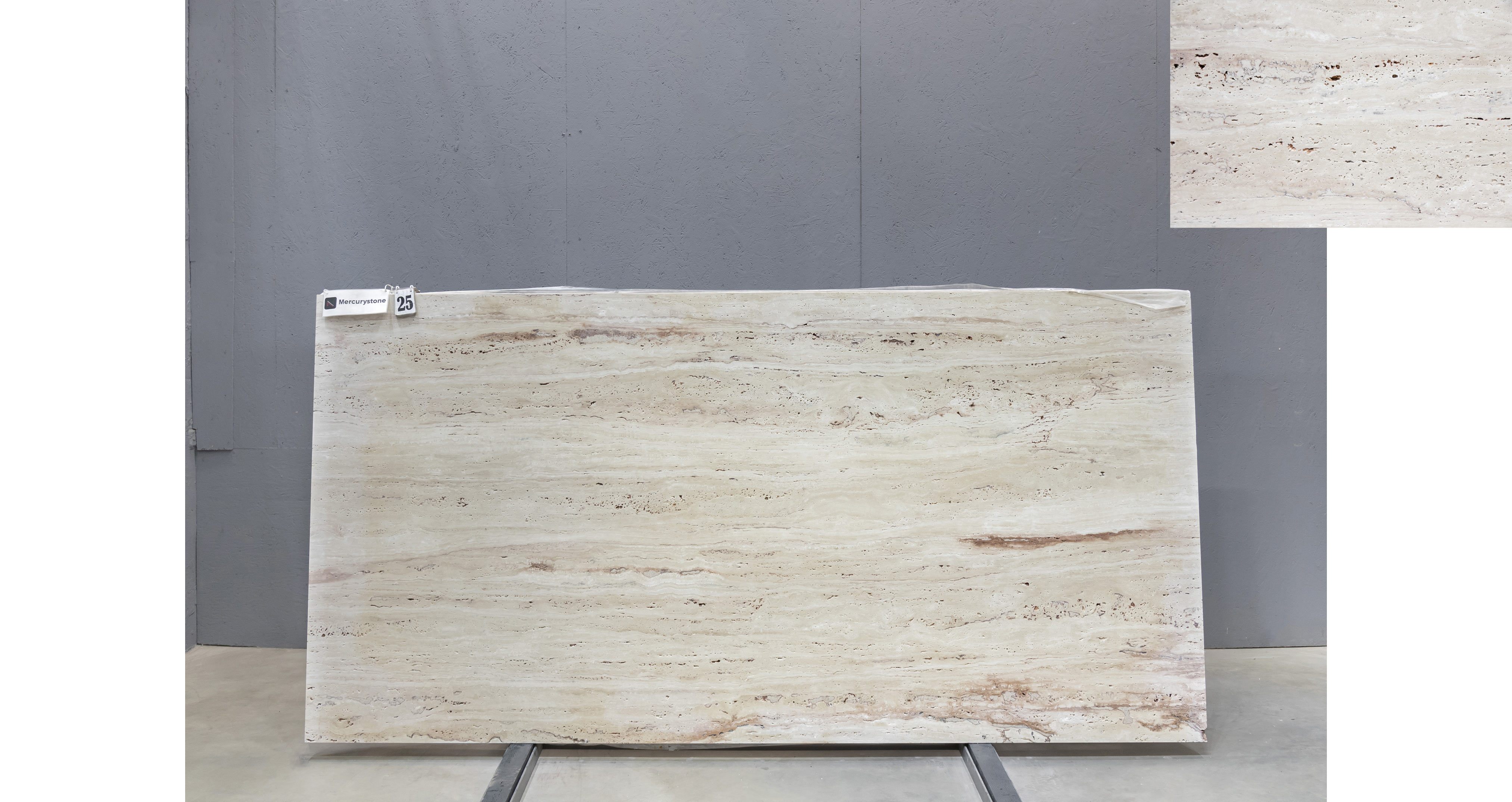 Травертин Айвори VC / Travertine Ivory VC — слэб 20 мм, шлифованный · 2900 × 1430 мм · партия П* · № 025