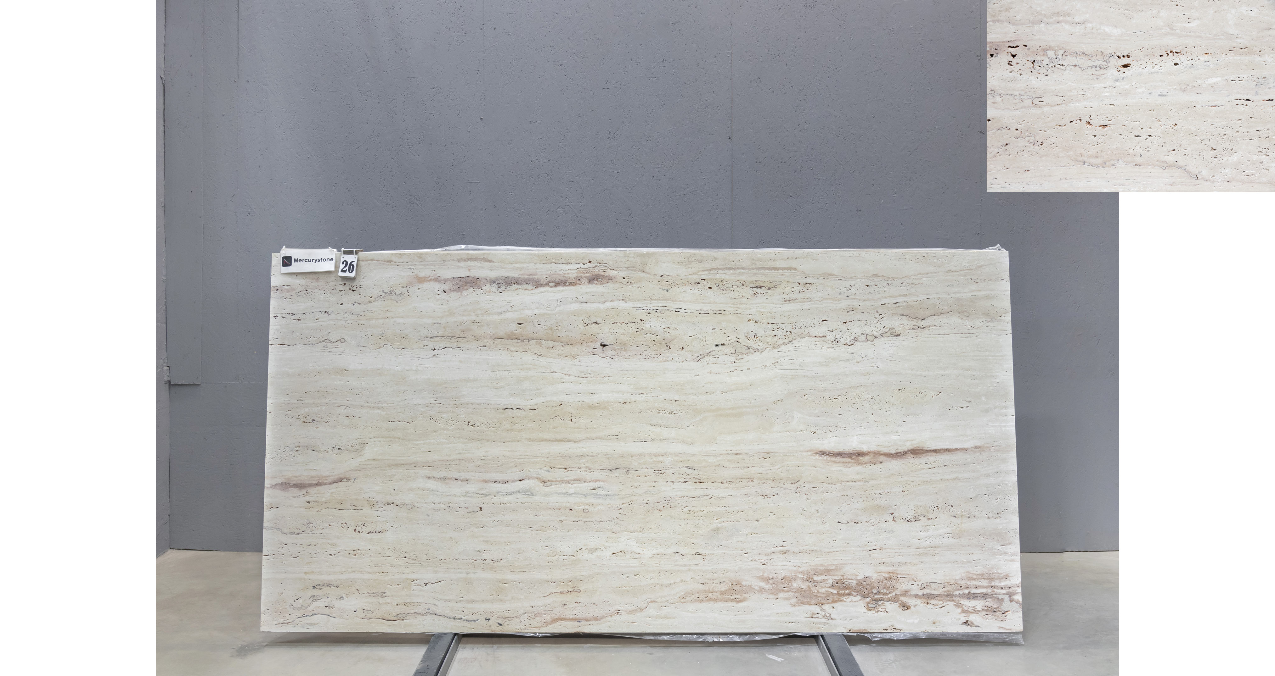 Травертин Айвори VC / Travertine Ivory VC — слэб 20 мм, шлифованный · 2900 × 1430 мм · партия П* · № 026