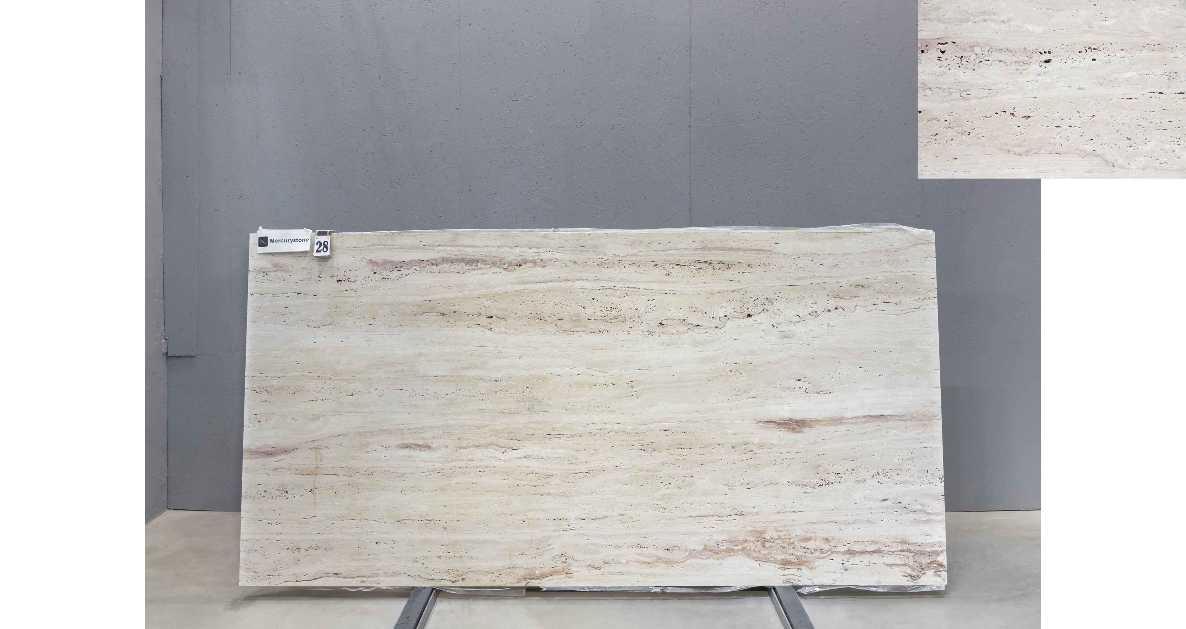 Травертин Айвори VC / Travertine Ivory VC — слэб 20 мм, шлифованный · 2900 × 1430 мм · партия П* · № 028