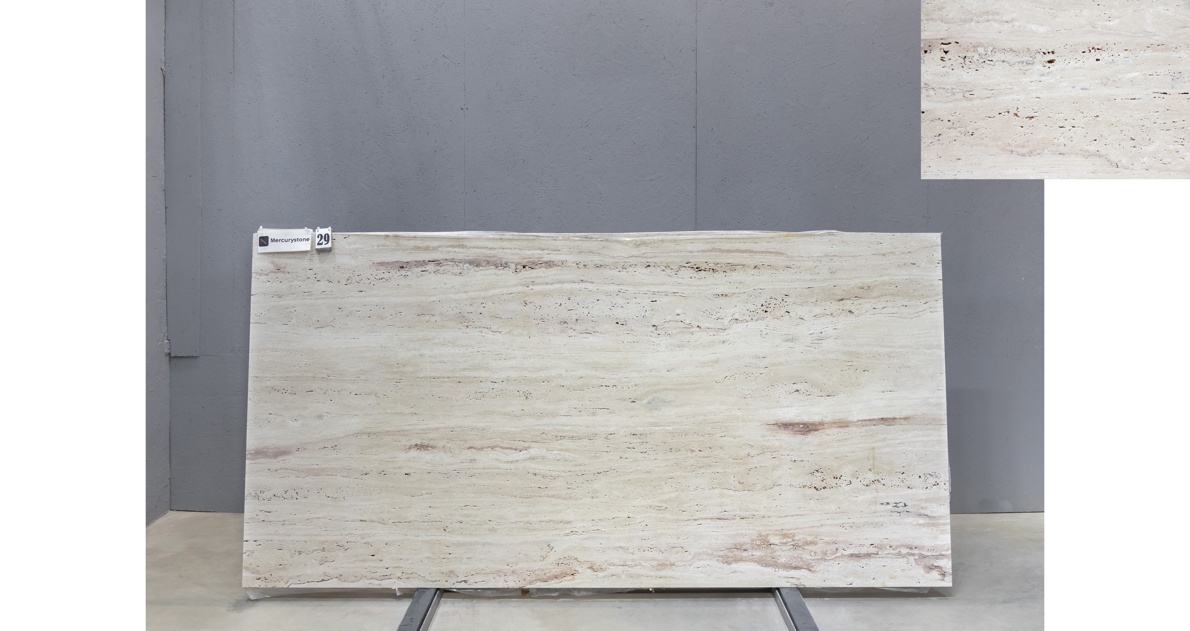Травертин Айвори VC / Travertine Ivory VC — слэб 20 мм, шлифованный · 2900 × 1430 мм · партия П* · № 029