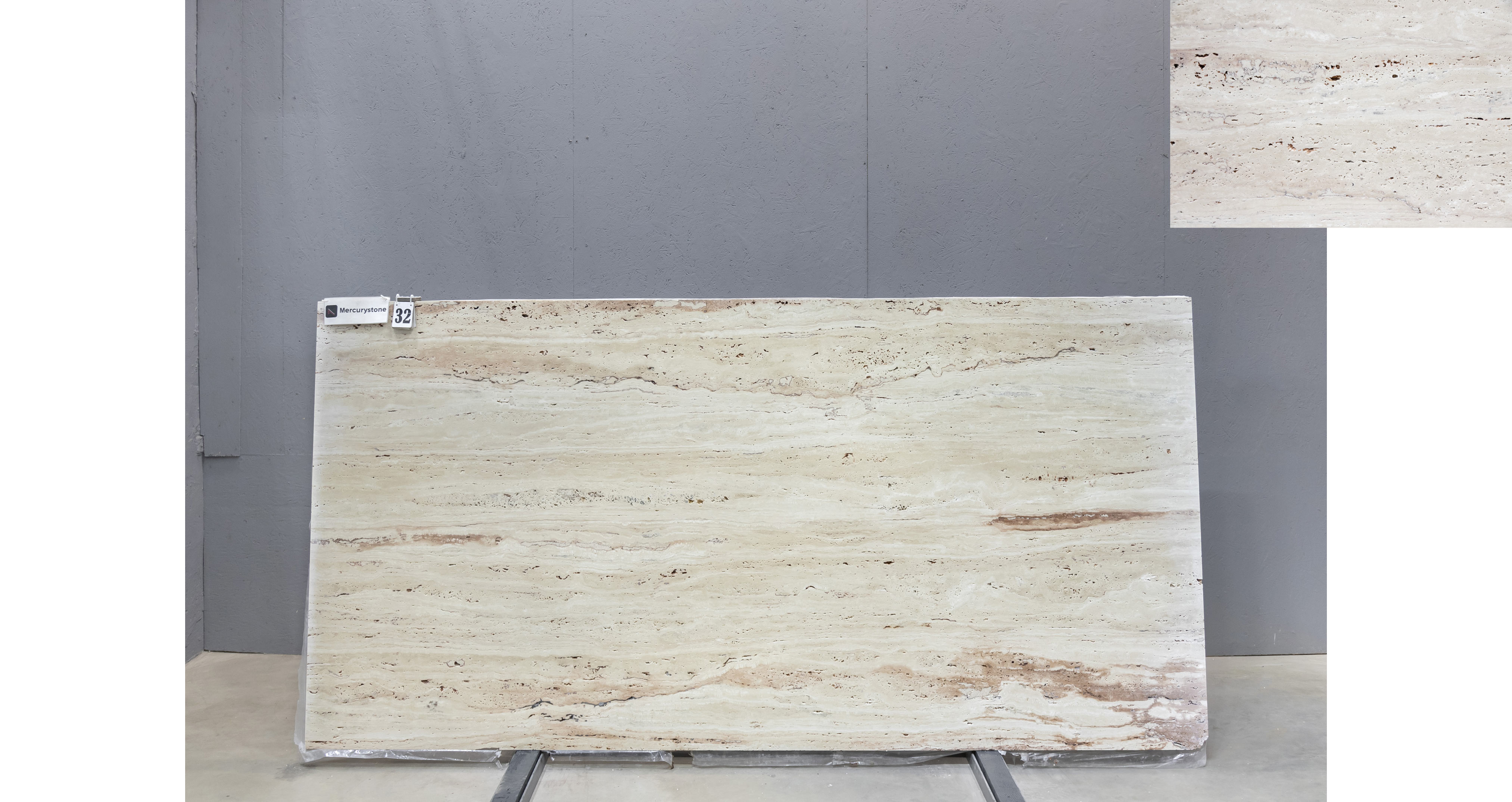 Травертин Айвори VC / Travertine Ivory VC — слэб 20 мм, шлифованный · 2900 × 1430 мм · партия П* · № 032