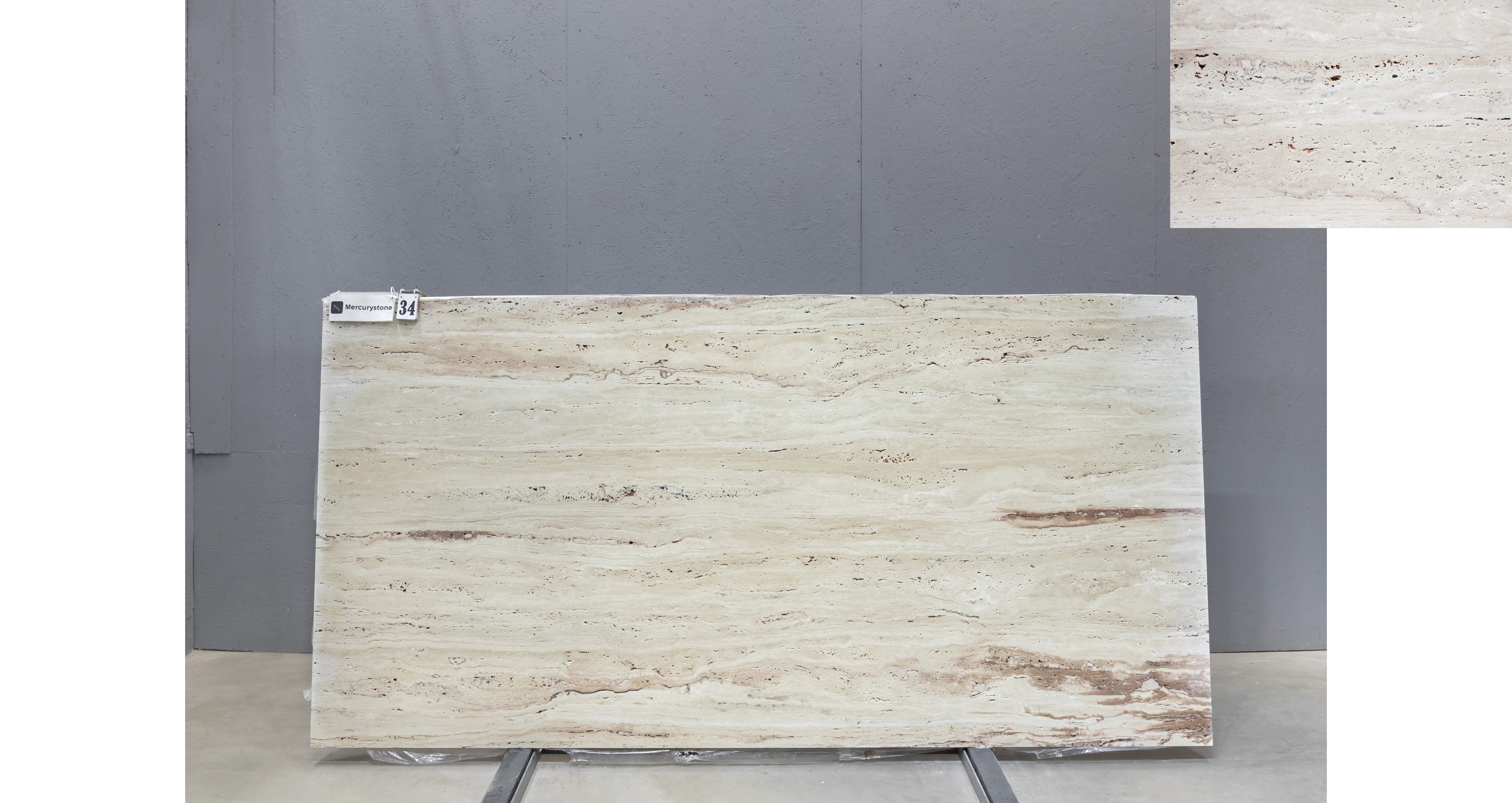 Травертин Айвори VC / Travertine Ivory VC — слэб 20 мм, шлифованный · 2900 × 1430 мм · партия П* · № 034