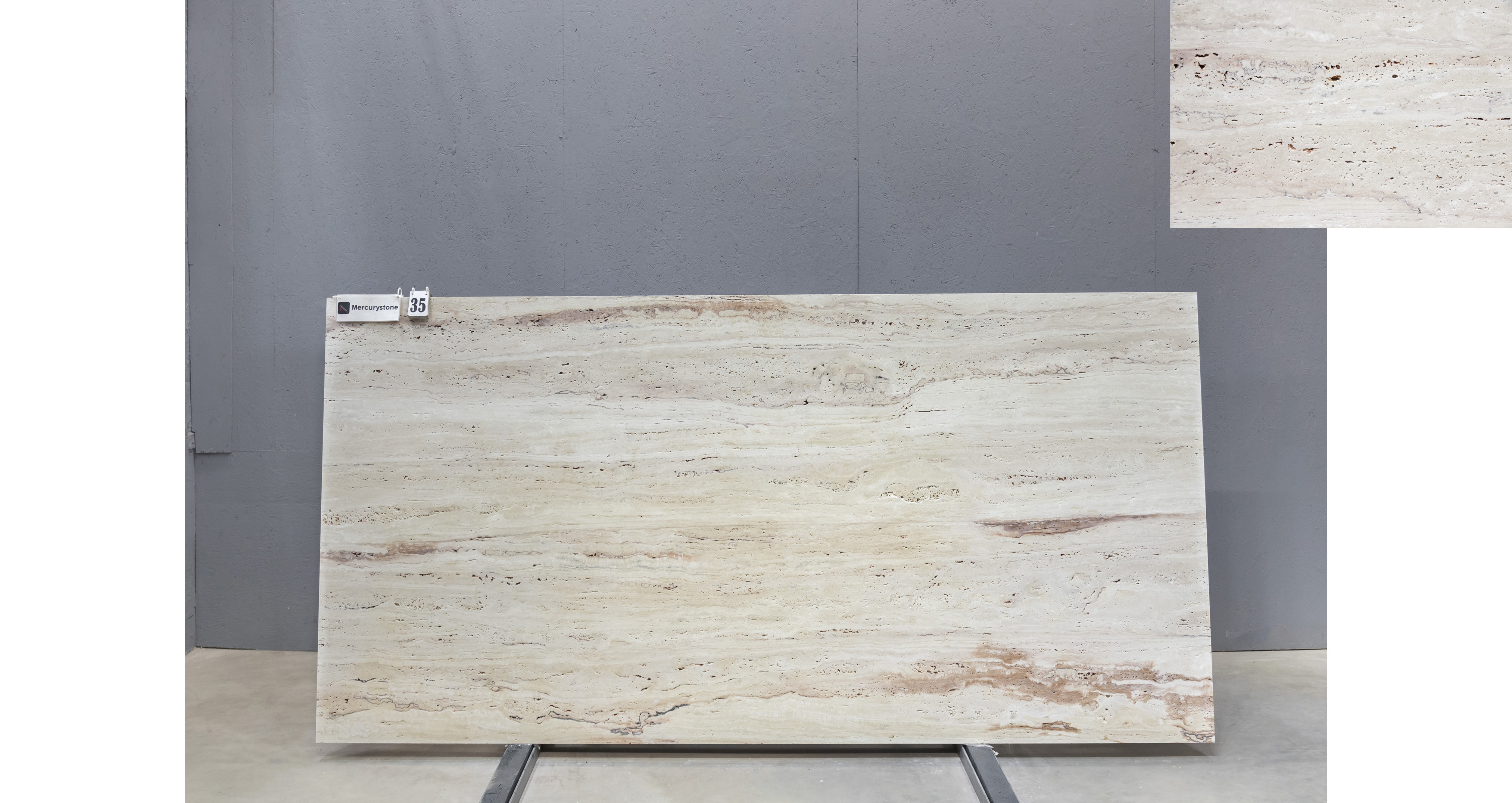 Травертин Айвори VC / Travertine Ivory VC — слэб 20 мм, шлифованный · 2900 × 1430 мм · партия П* · № 035