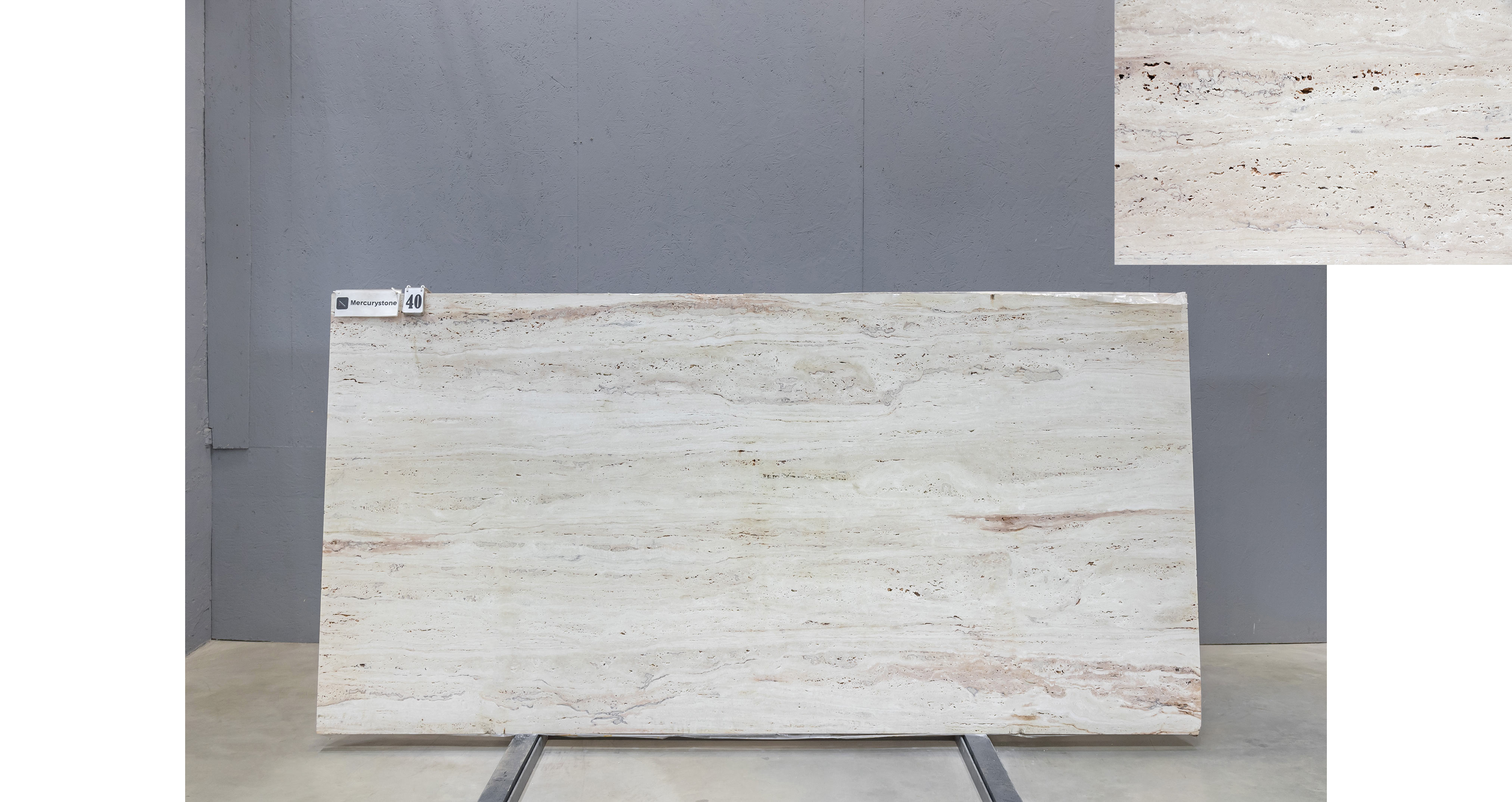 Травертин Айвори VC / Travertine Ivory VC — слэб 20 мм, шлифованный · 2900 × 1430 мм · партия П* · № 040