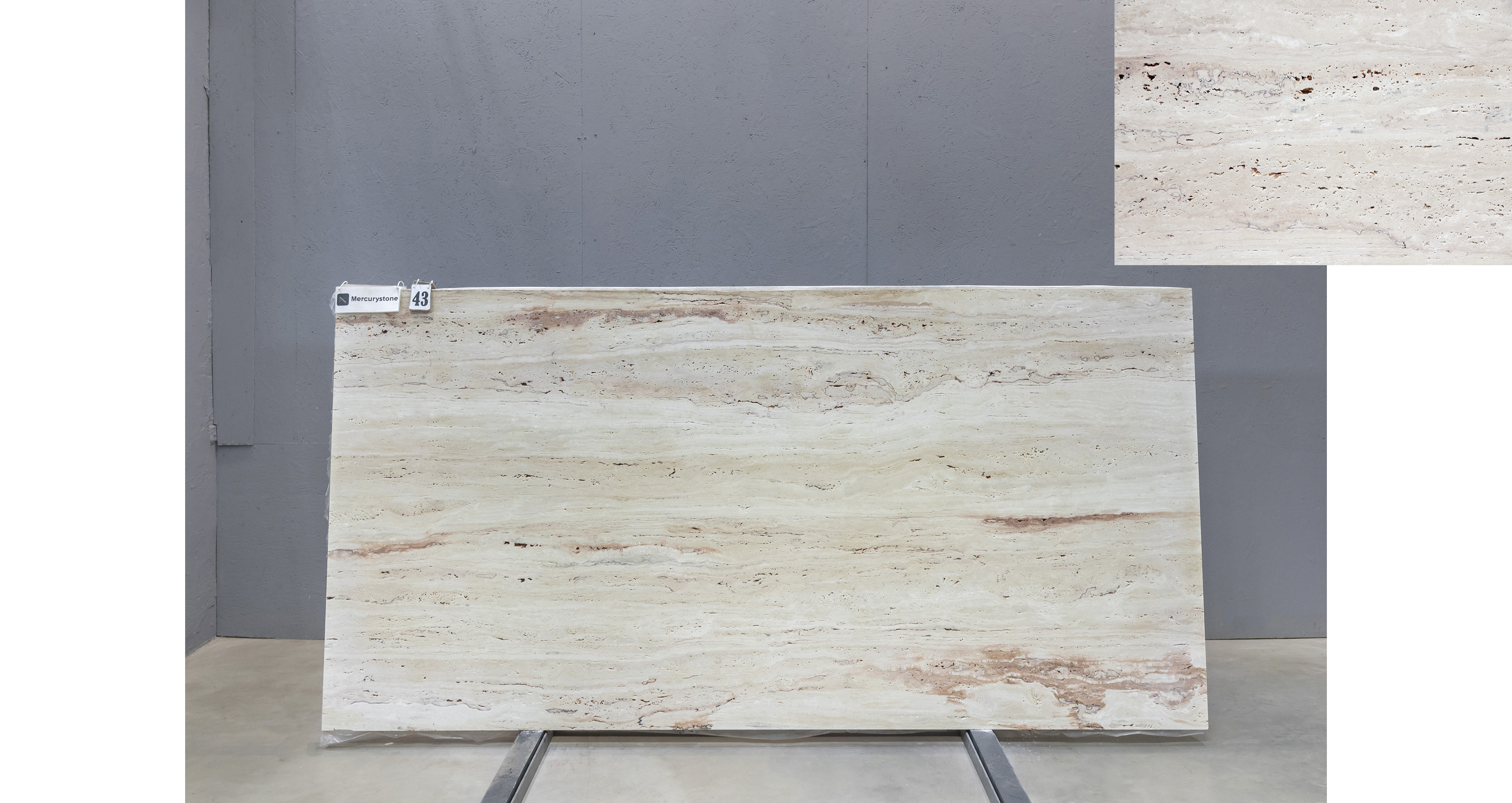 Травертин Айвори VC / Travertine Ivory VC — слэб 20 мм, шлифованный · 2900 × 1430 мм · партия П* · № 043
