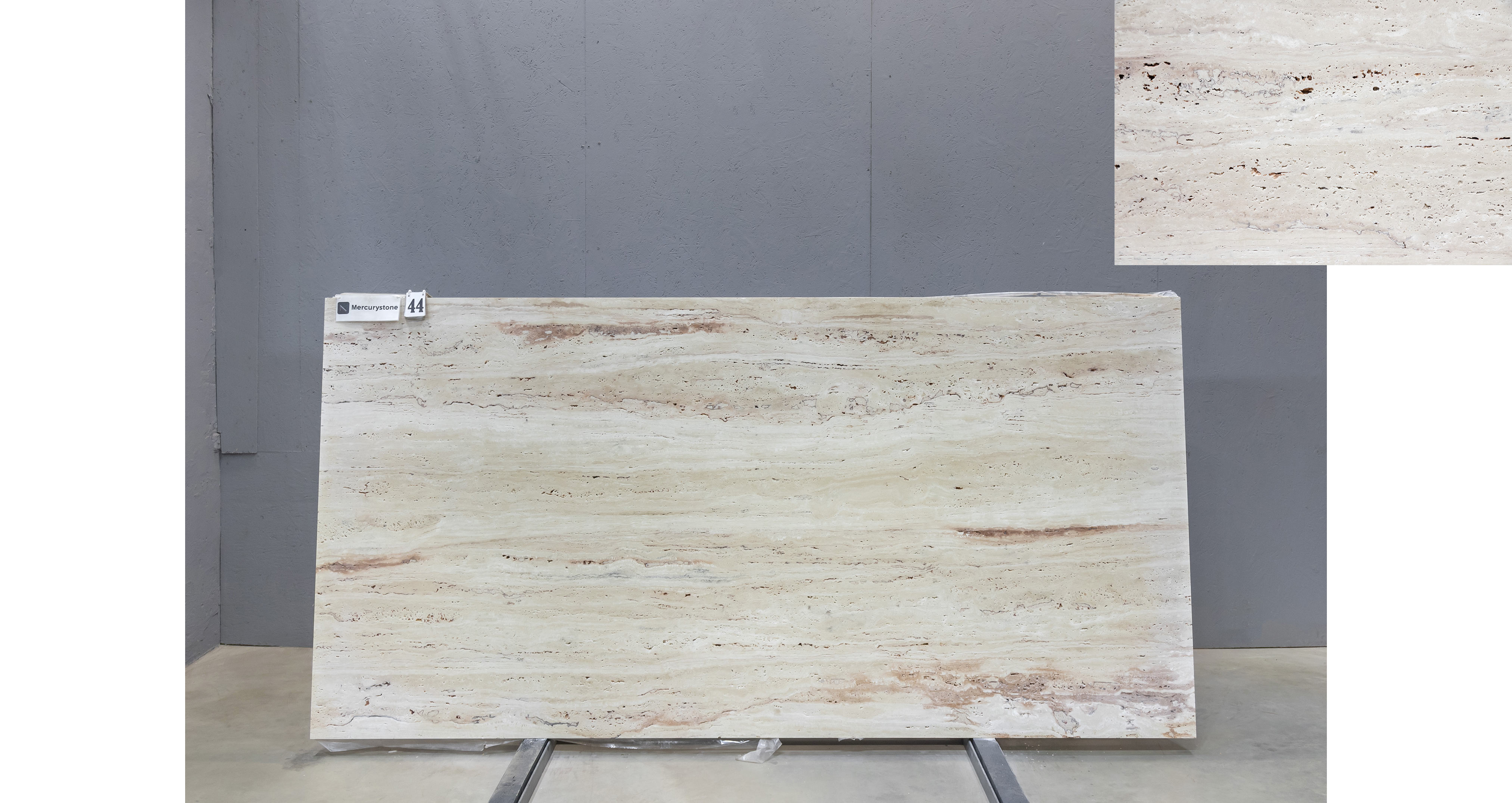 Травертин Айвори VC / Travertine Ivory VC — слэб 20 мм, шлифованный · 2900 × 1430 мм · партия П* · № 044