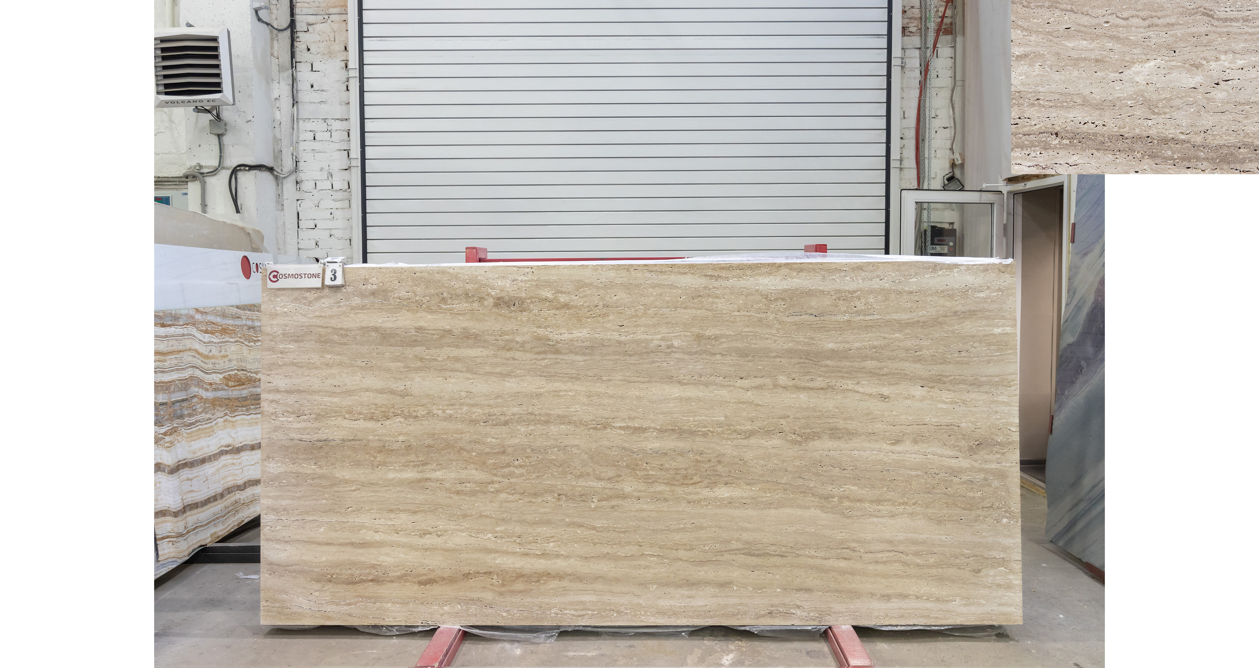 Травертин Айвори VC / Travertine Ivory VC — слэб 20 мм, незаполненный · 2900 × 1350 мм · партия Р · № 003