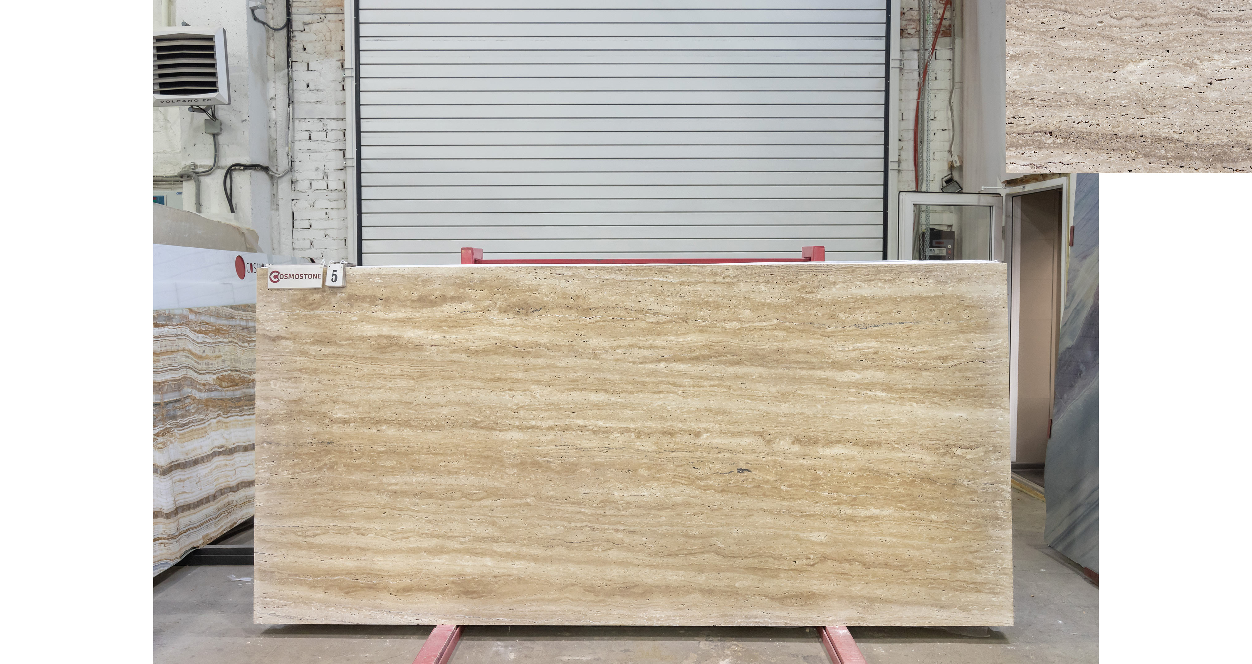 Травертин Айвори VC / Travertine Ivory VC — слэб 20 мм, незаполненный · 2900 × 1350 мм · партия Р · № 005